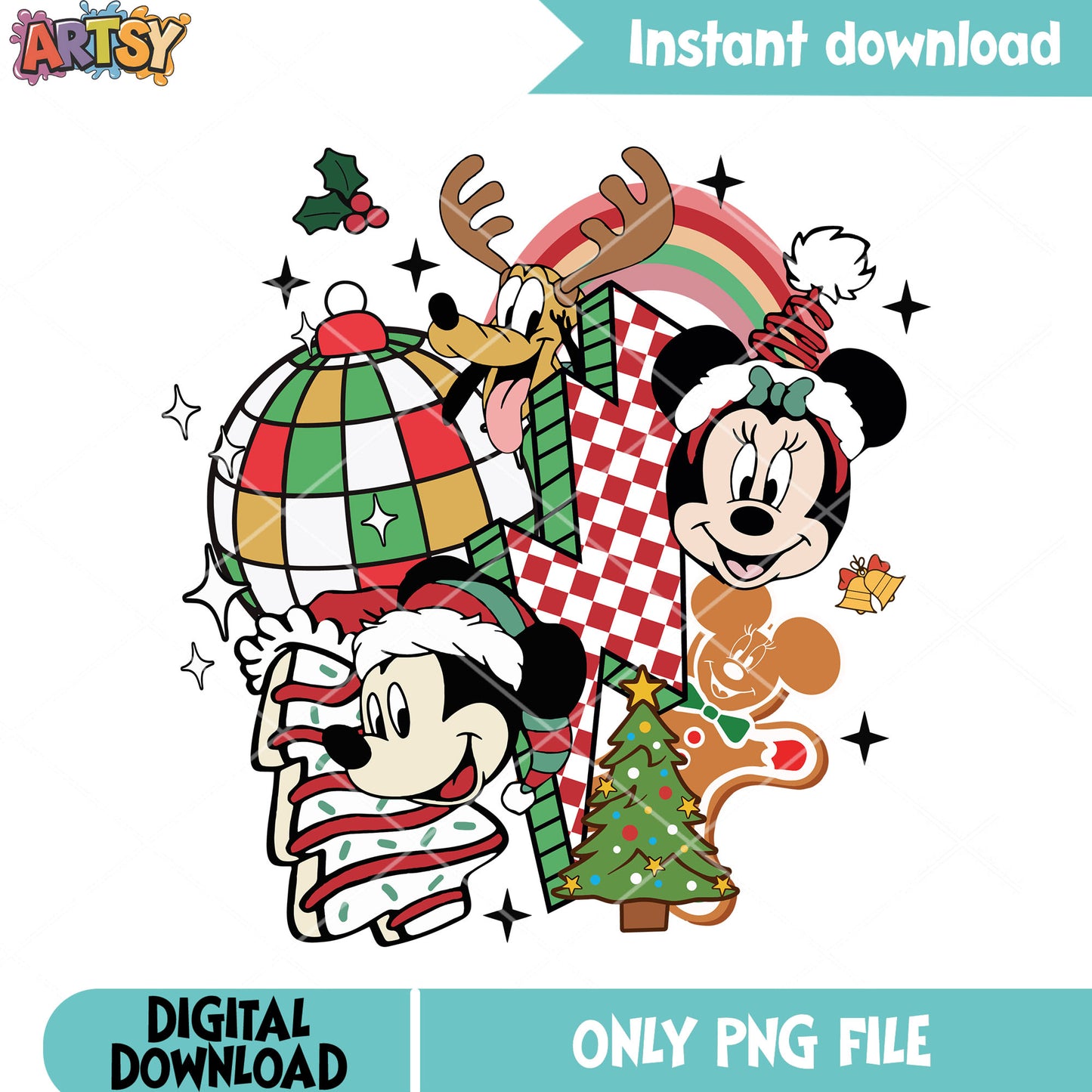 Christmas mickey and friends png, mickey mouse png, christmas poster png