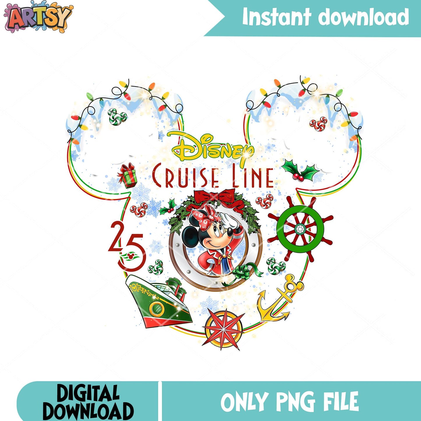 Christmas minnie cruise disney png, disney trip png, minnie mouse png