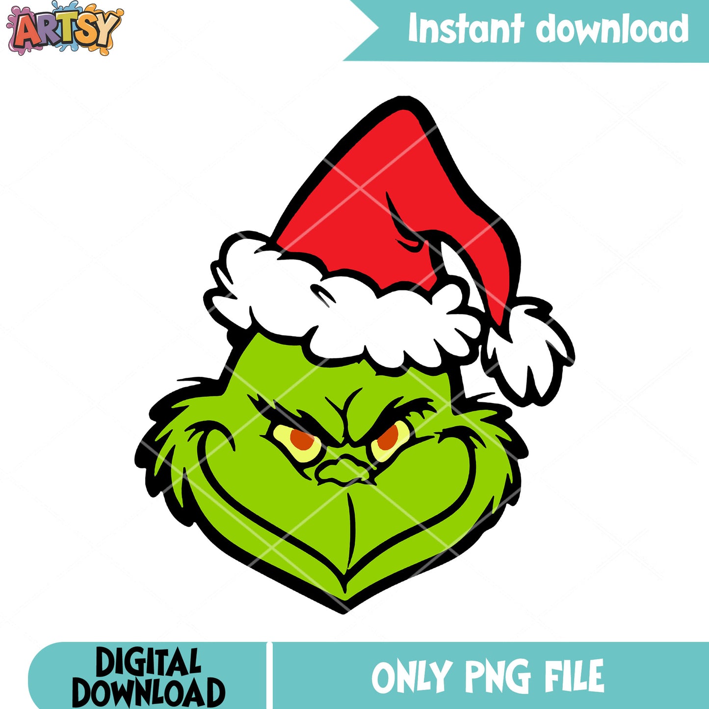 Christmas monster evil smile png, grinch costume png, santa hat png