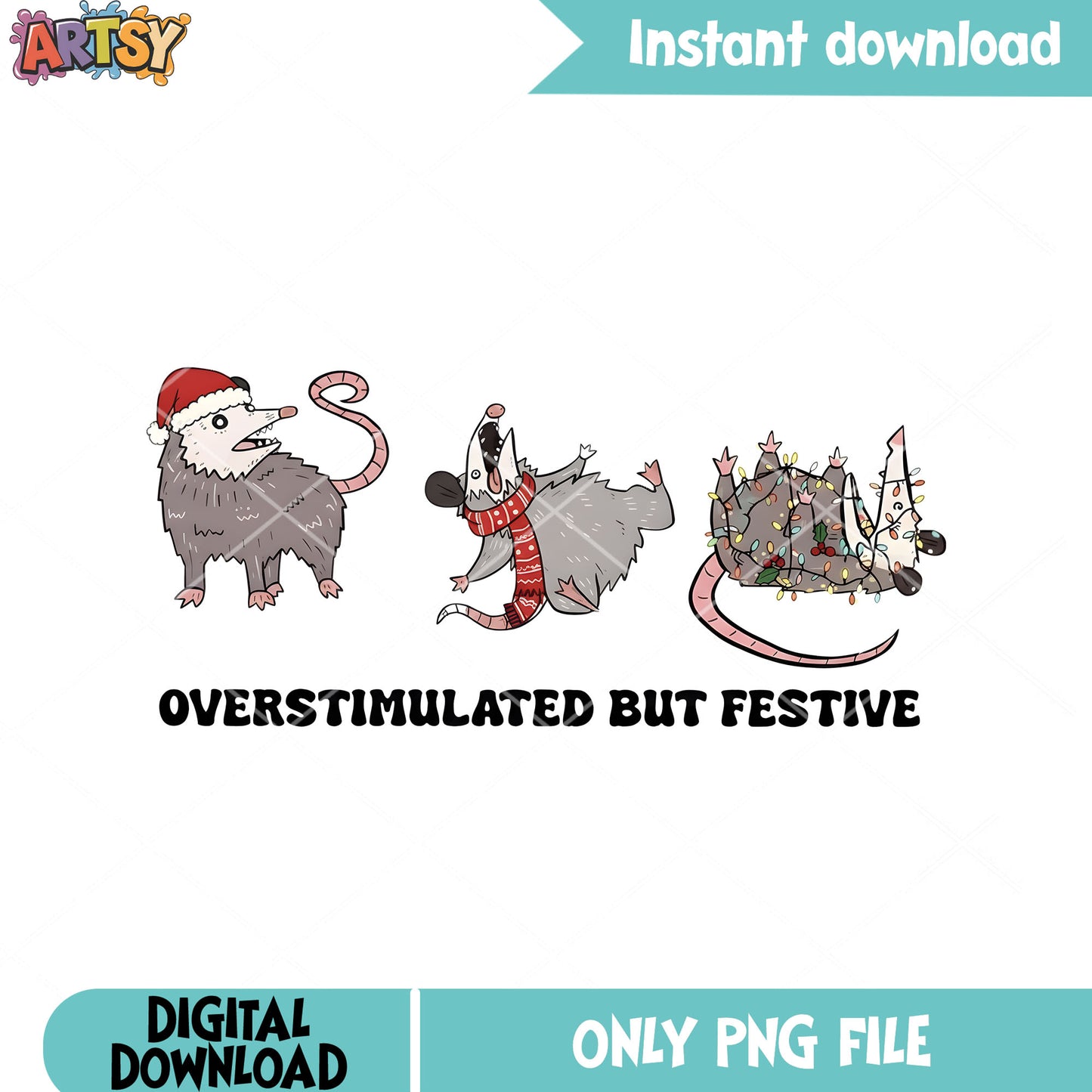 Christmas opossum png, merry christmas png, santa hat png