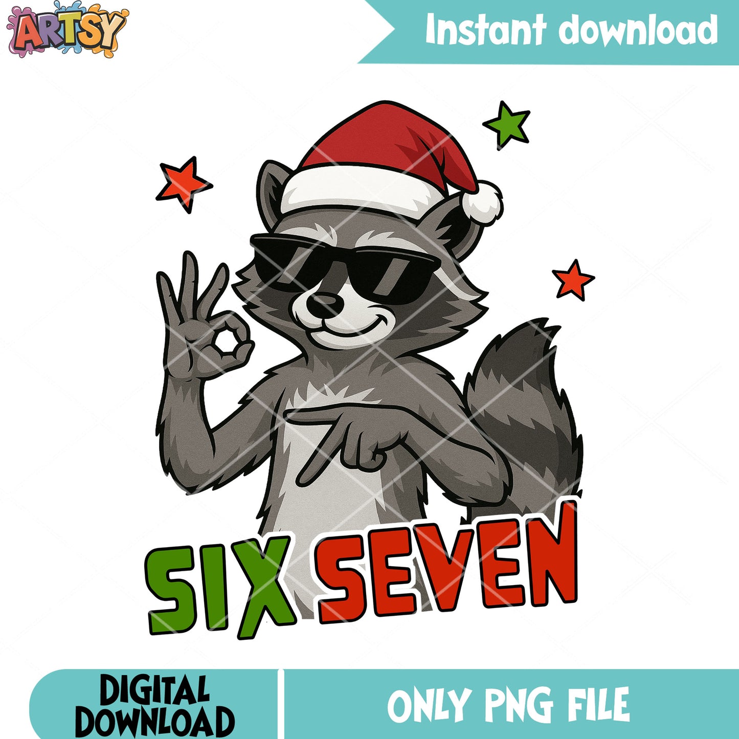 Christmas racoon 67 trend png, six seven png, santa hat png