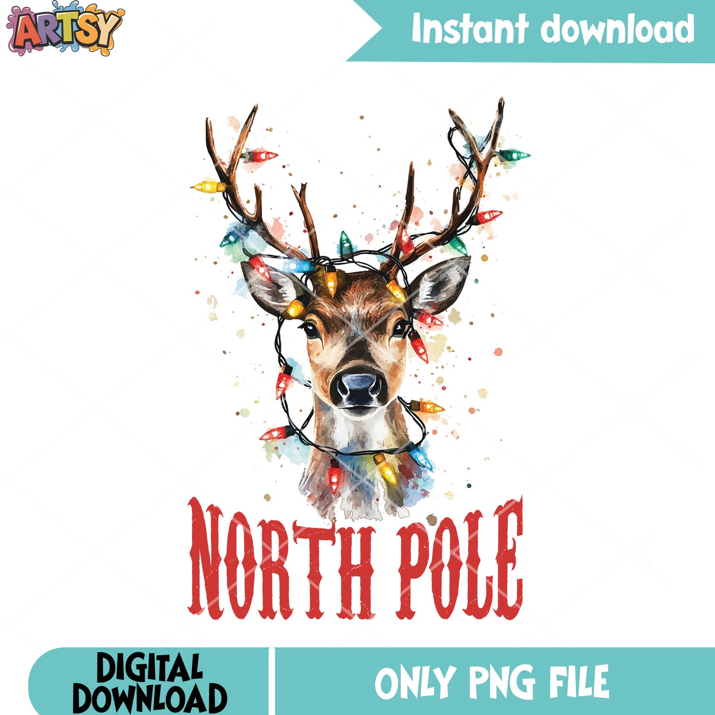 Christmas reindeer lights png, xmas decorationas png, north pole png