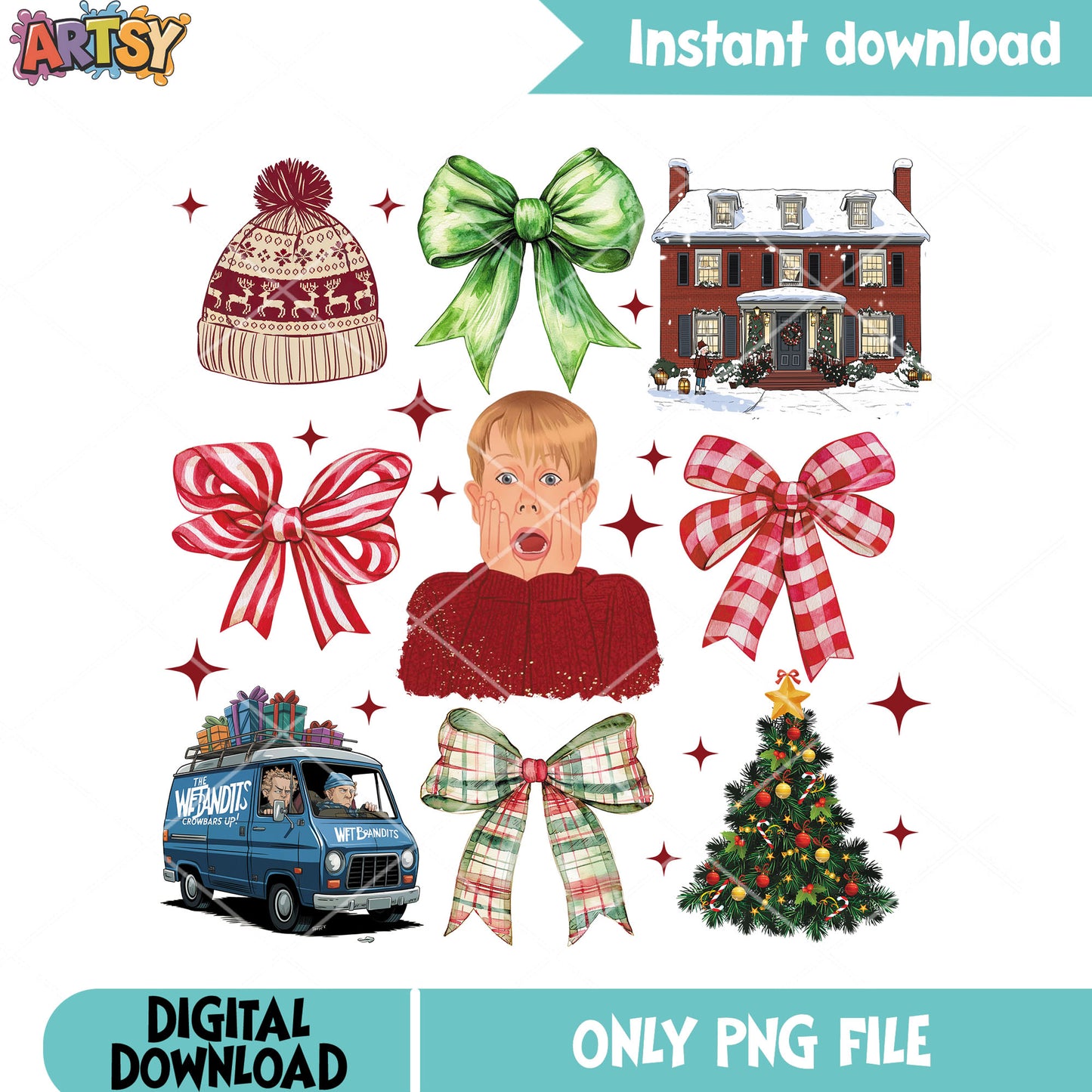 Christmas stocke pattern png, bow star christmas png, tree house png - Copy - Copy