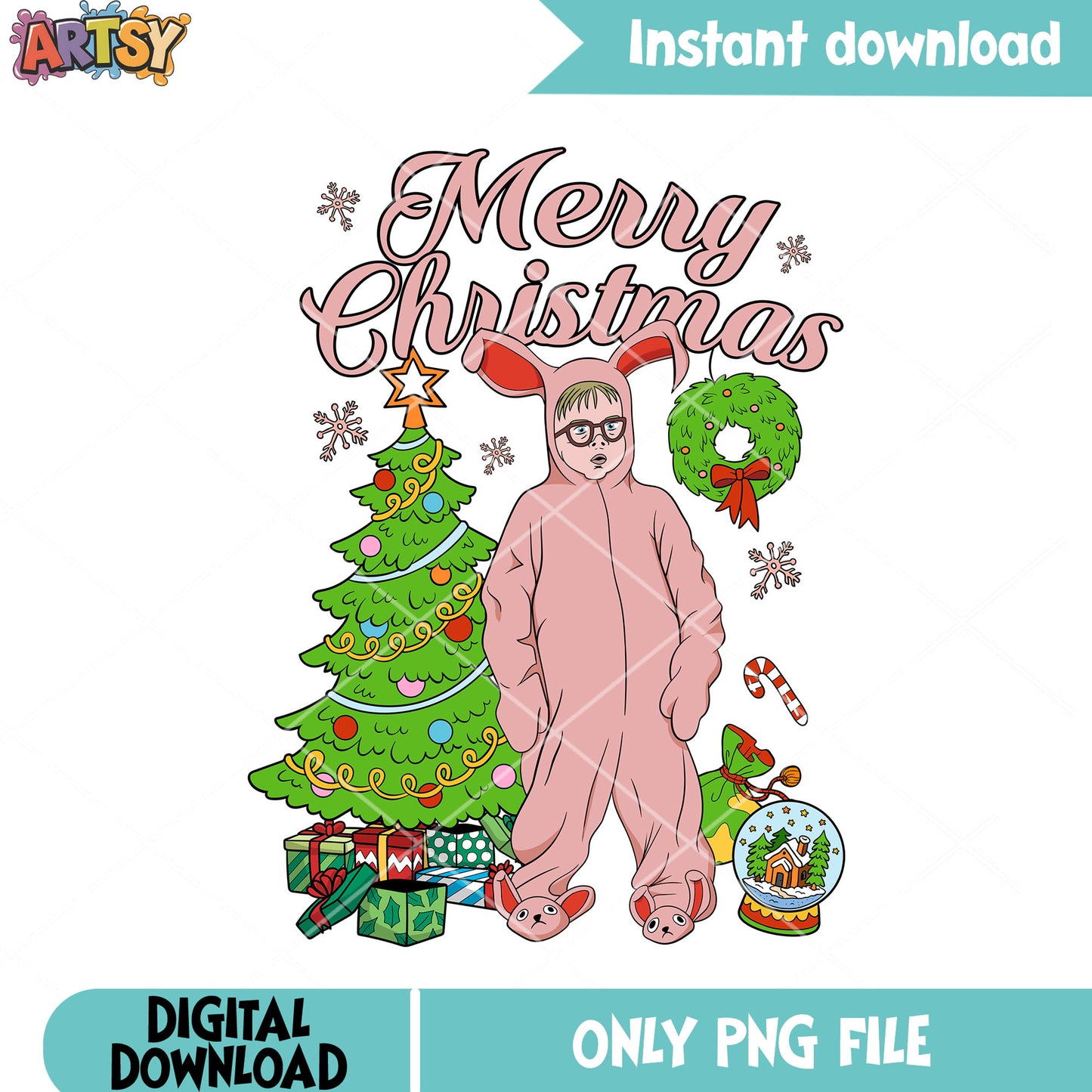 Christmas story tree png, christmas wreath png, Ralphie Parke png