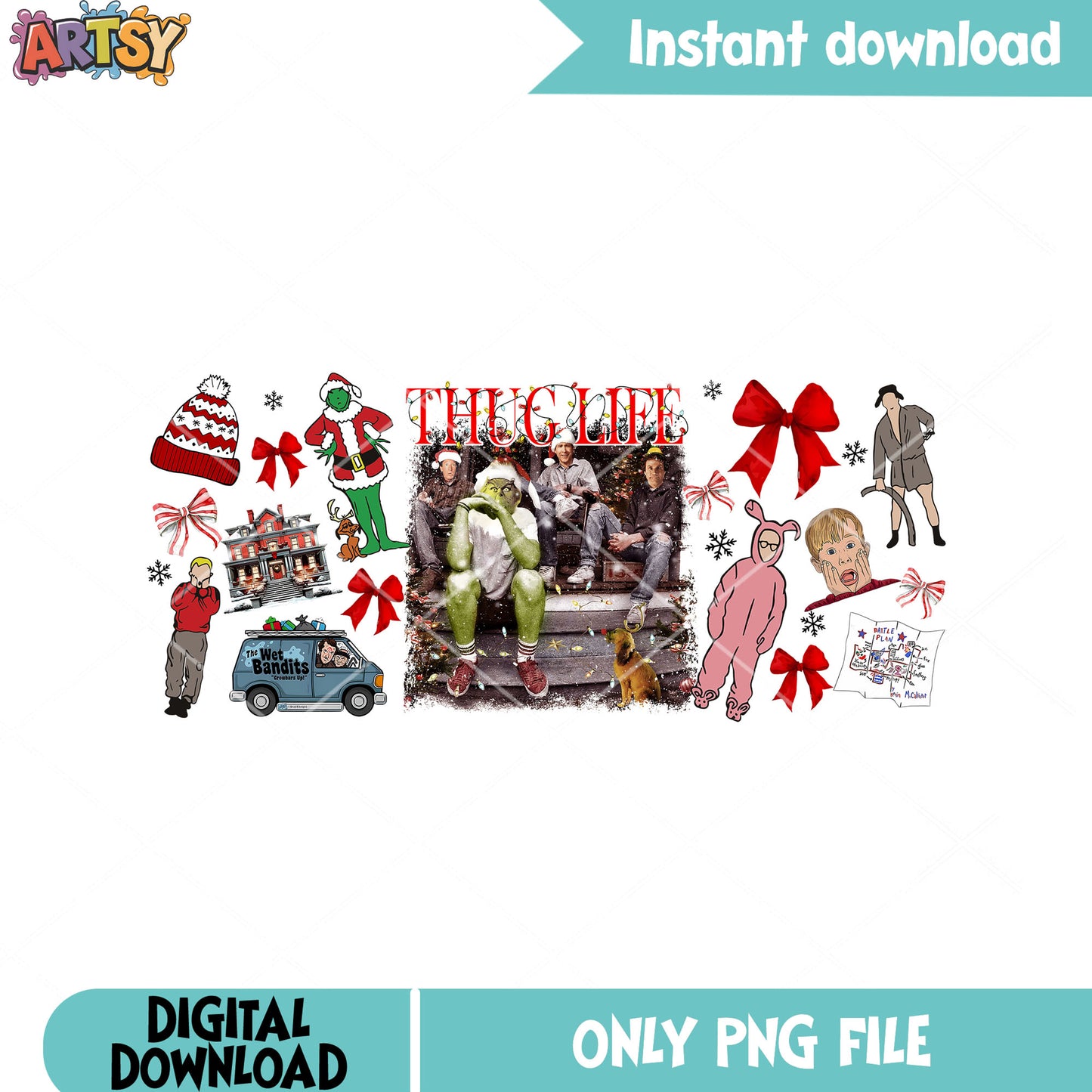 Christmas thug life grinch png, christmas movies png, home alone png