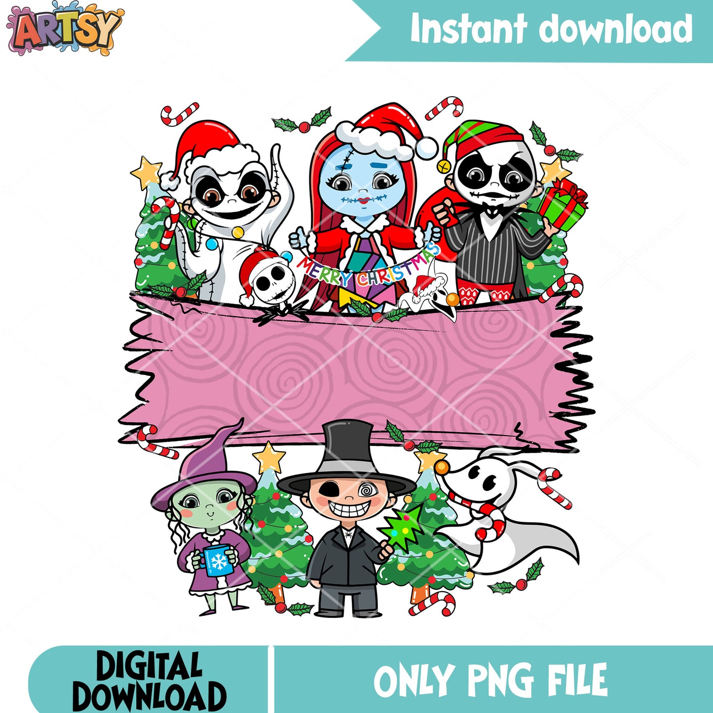 Christmas vibes jack skelington png, christmas poster png, sally png