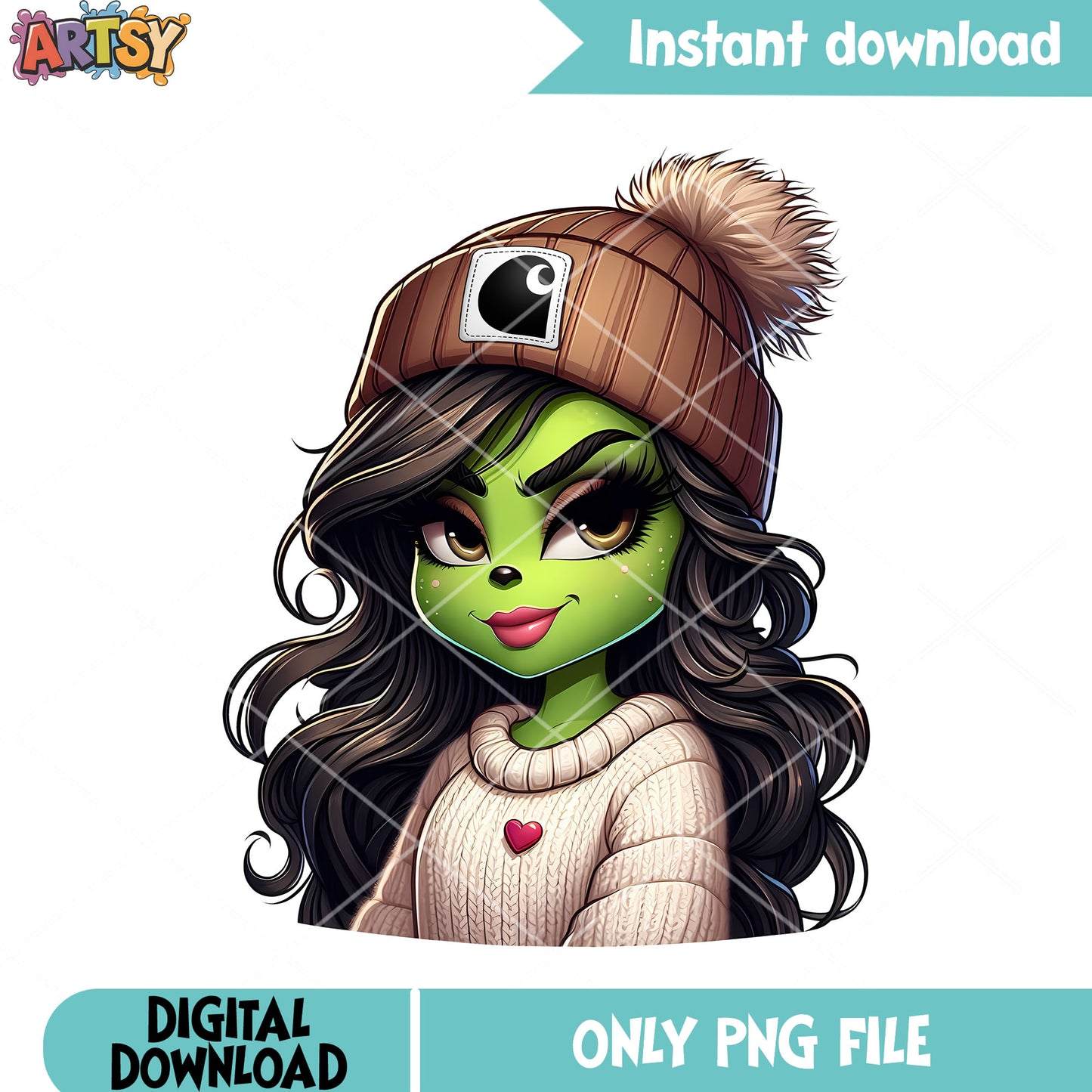 Christmas winter brown oufit girl png, christmas cards png, the grinch png