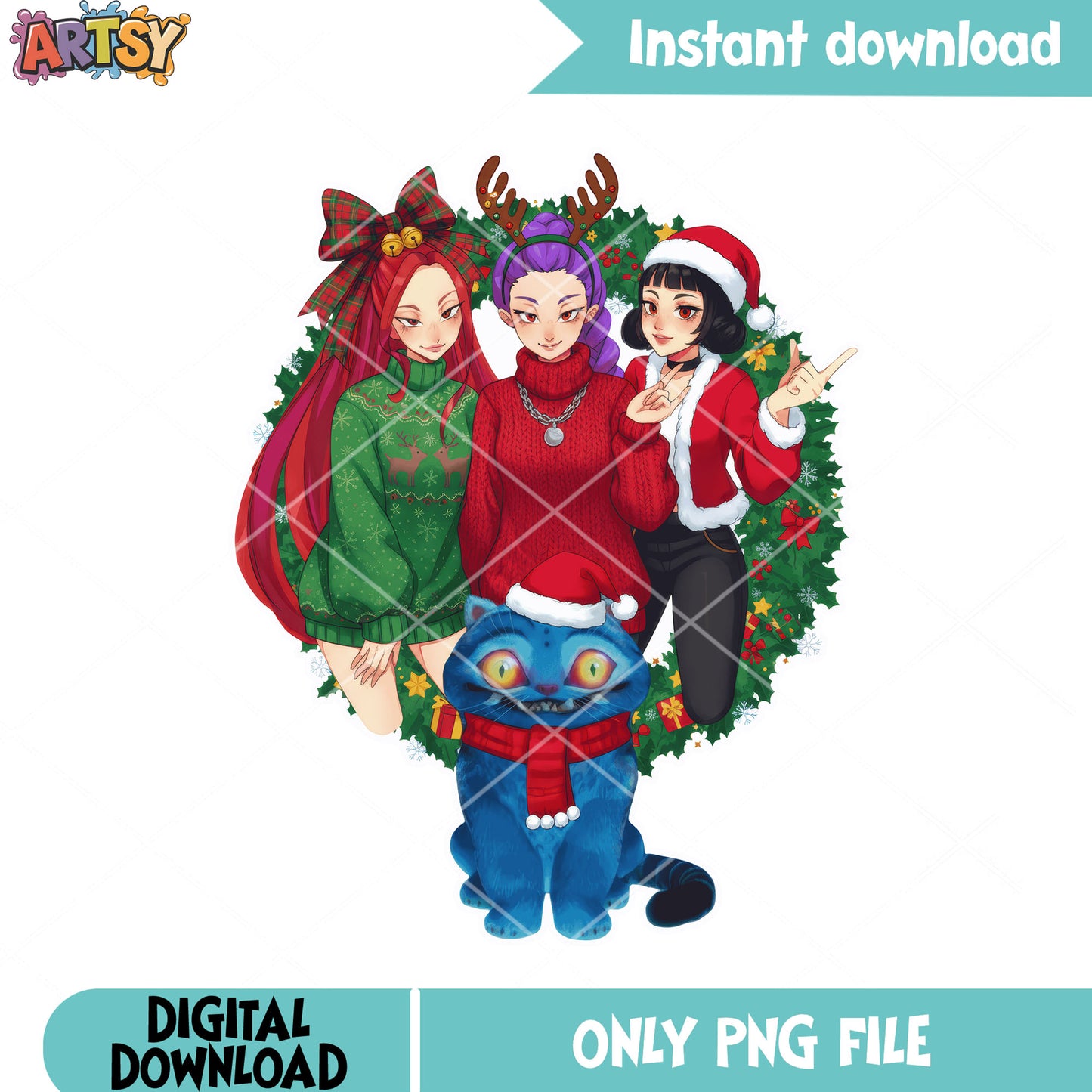 Christmas wreath huntrix team png, derpy png, kpop demon hunters png