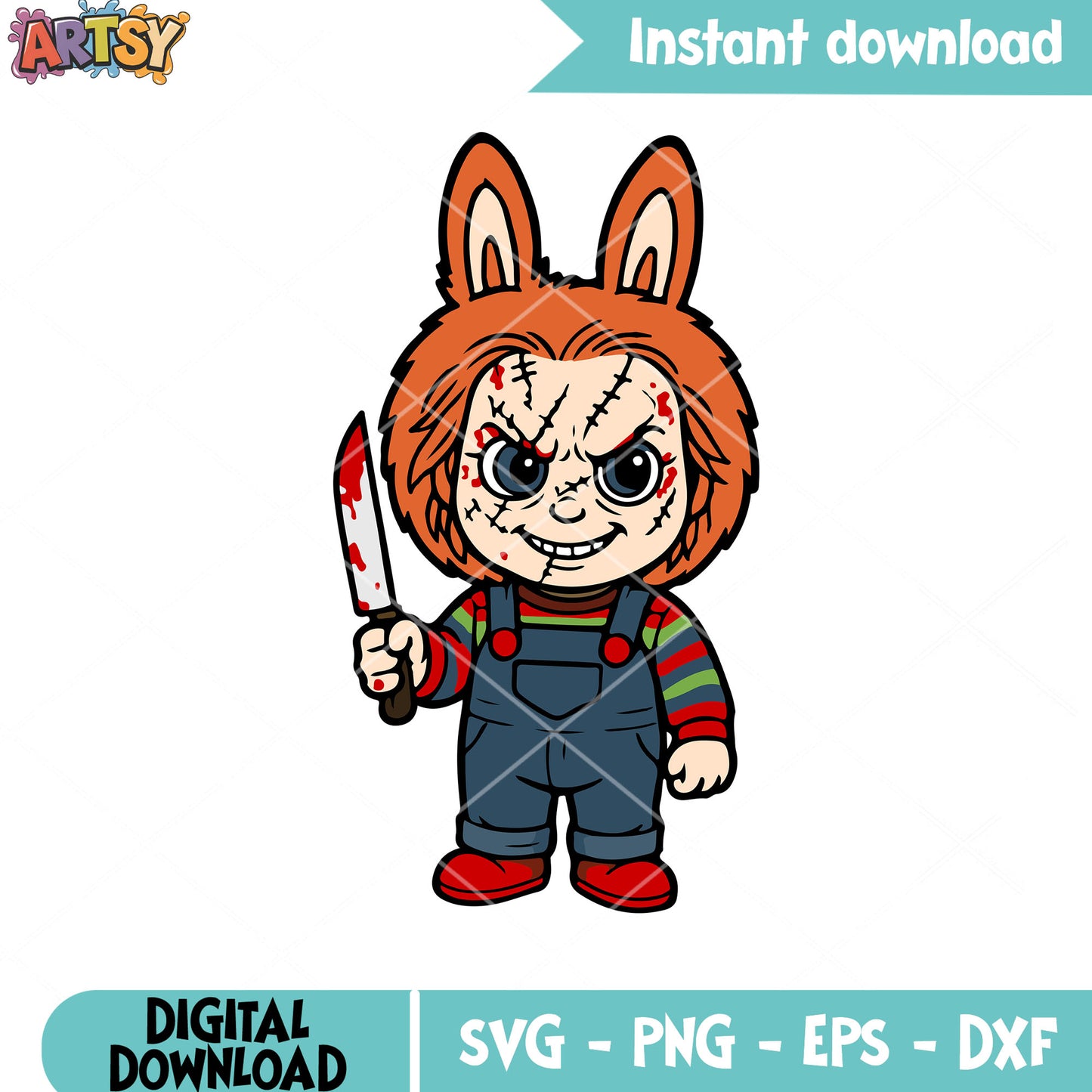 Chucky labubu cosplay svg, labubu halloween svg, labubu chucky svg