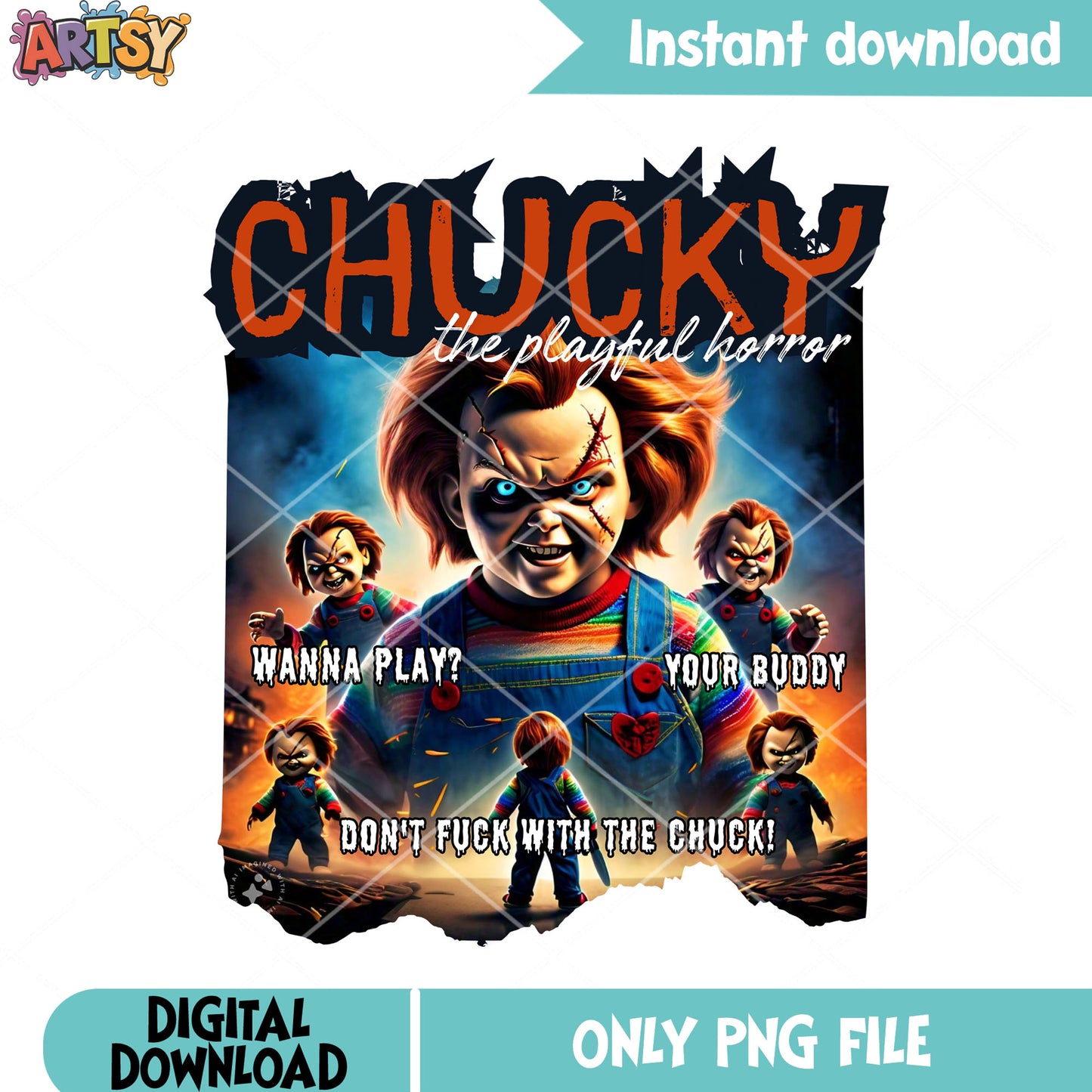 Chucky the scared face doll png, child play png, scary night png