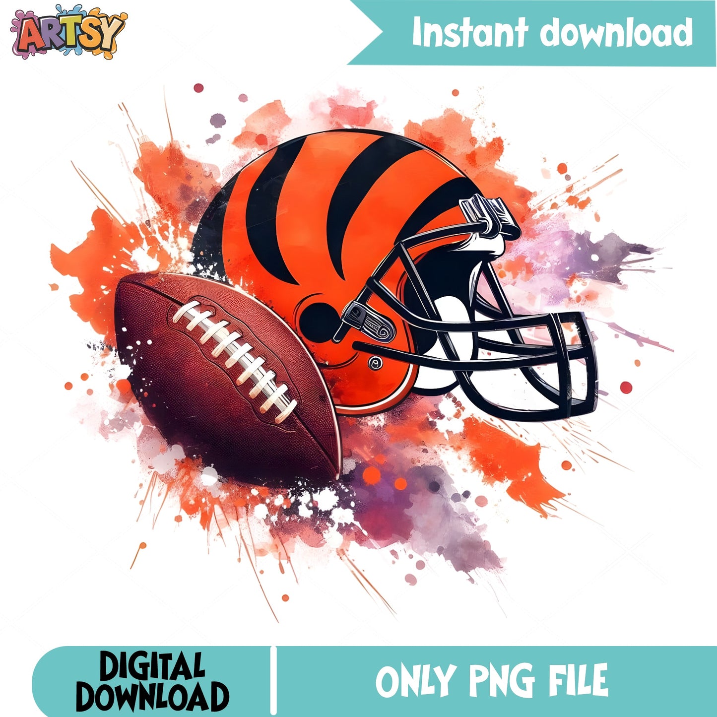 Cincinnati Bengals Helmet PNG, Football Watercolor Splash PNG, NFL PNG