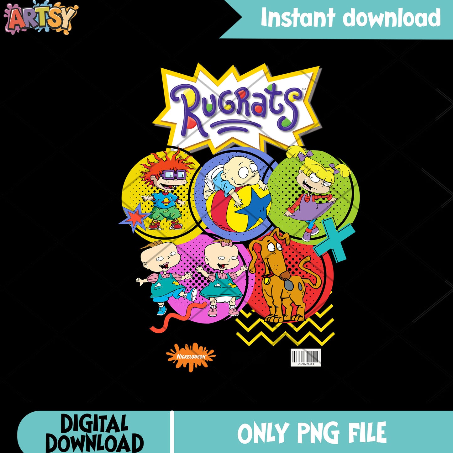 Classic cartoon png, Tommy Chuckie Angelica png, Retro style png