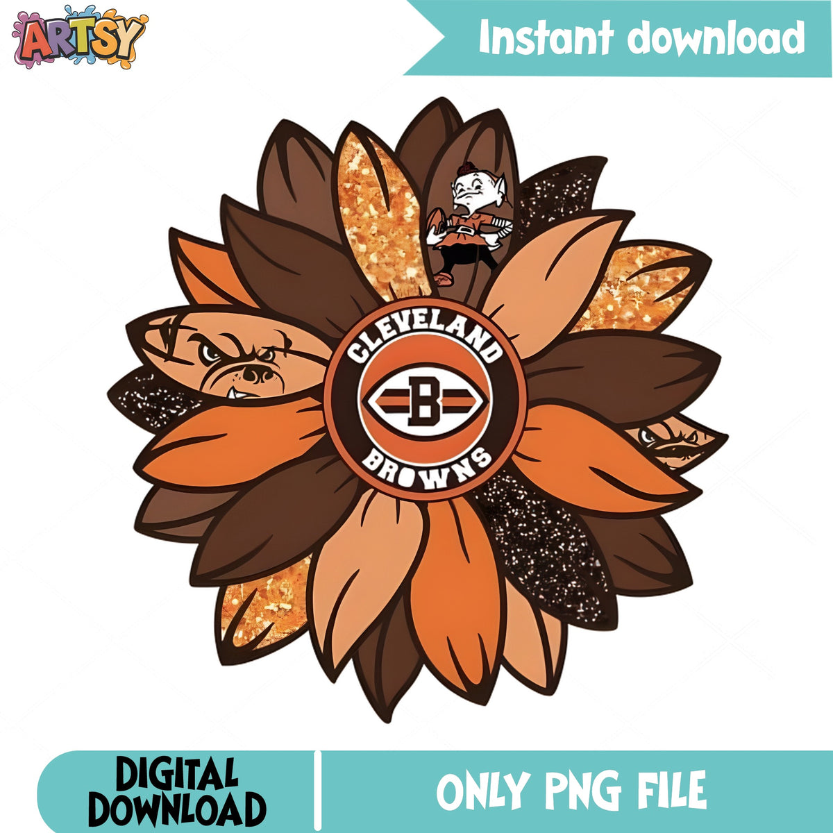 Cleveland Browns Sunflower PNG, NFL Football Clipart, Browns PNG