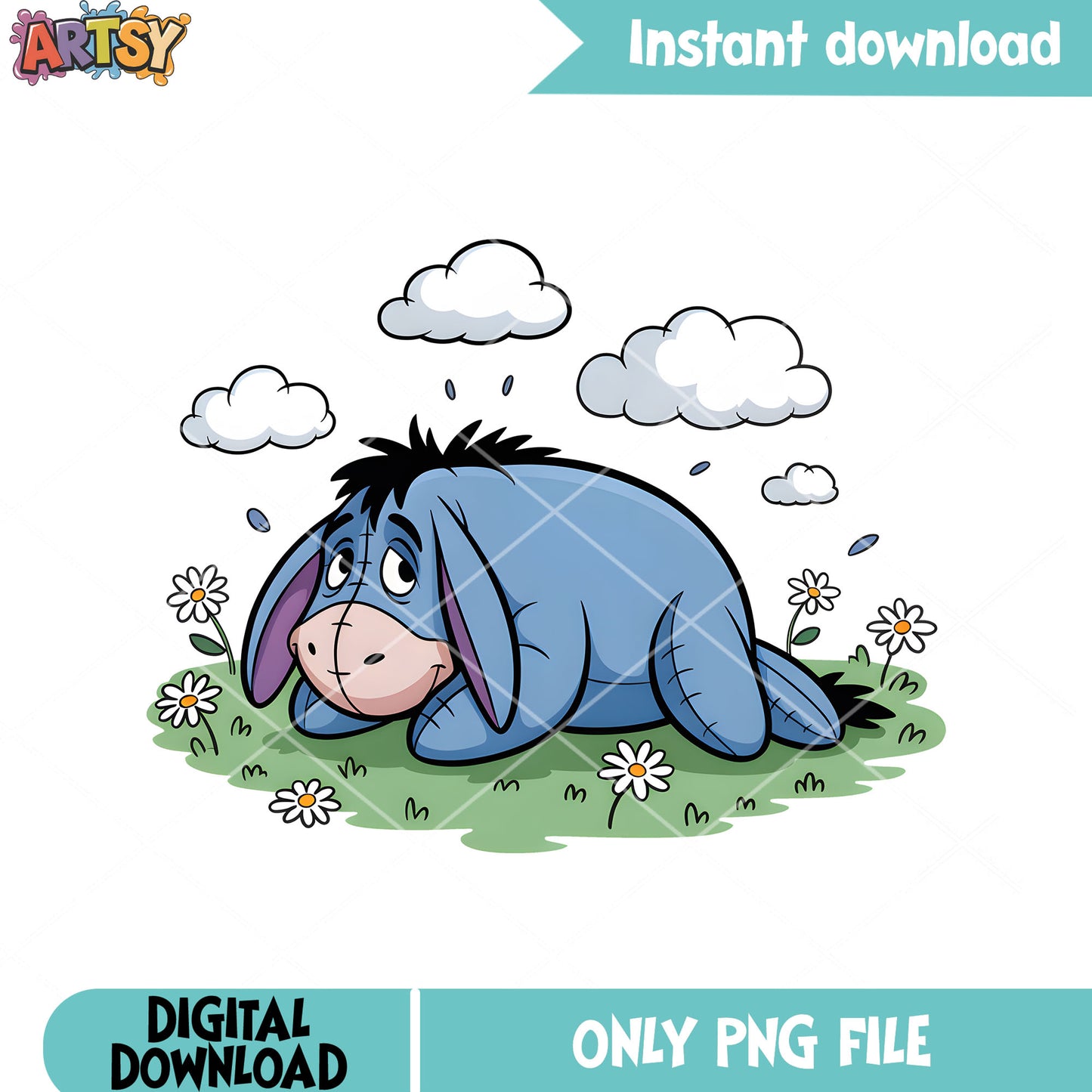 Cloud day eeyore poster png, disney eeyore png, winnie the pooh png