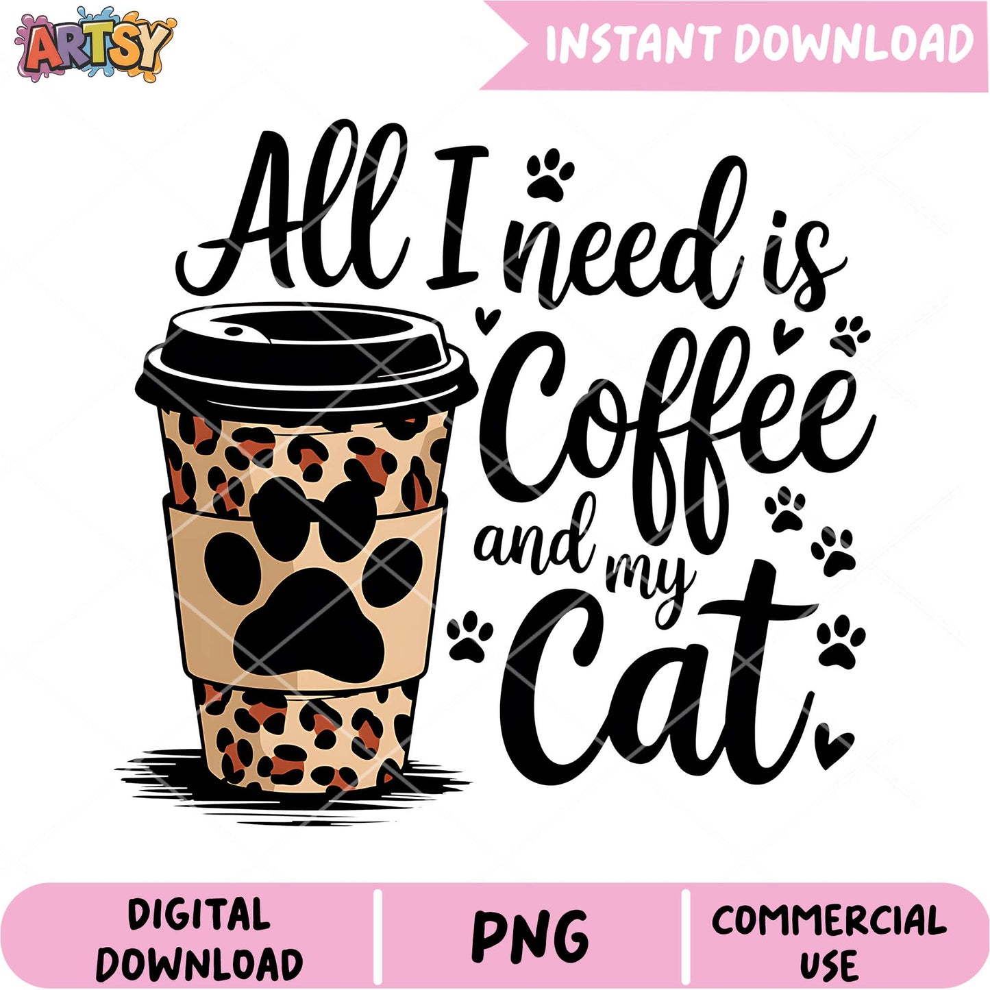 Coffee Cat PNG Instant Download