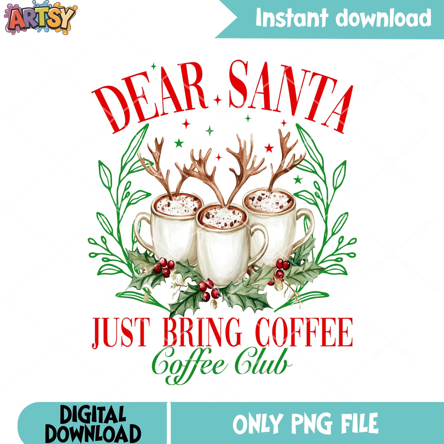 Coffee club in christmas png, christmas coffee png, hot chocolate png
