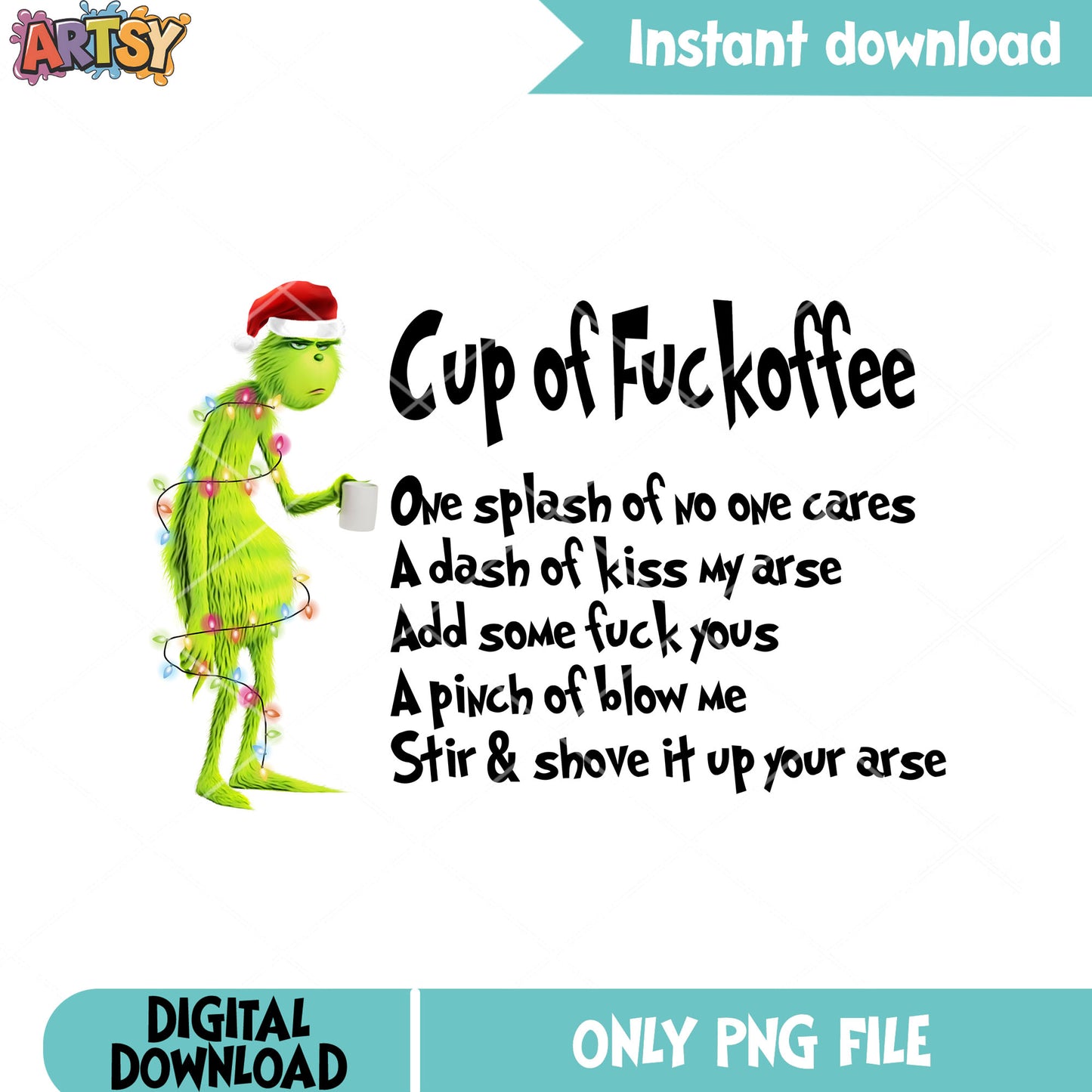 Coffee house grinchy png, funny christmas movies png, grinch png