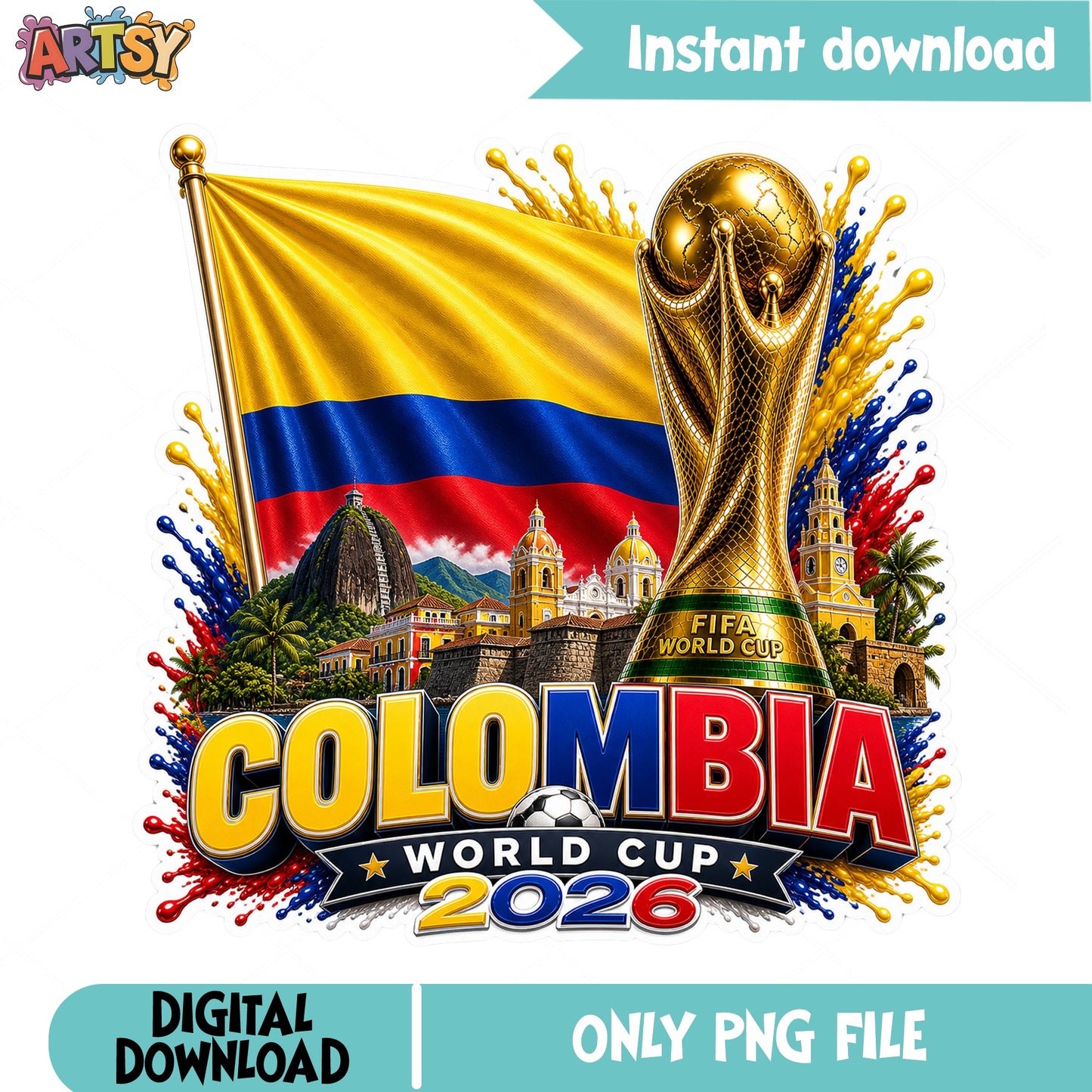 Colombia World Cup 2026 PNG, Soccer Trophy Colombia Flag PNG, FIFA PNG