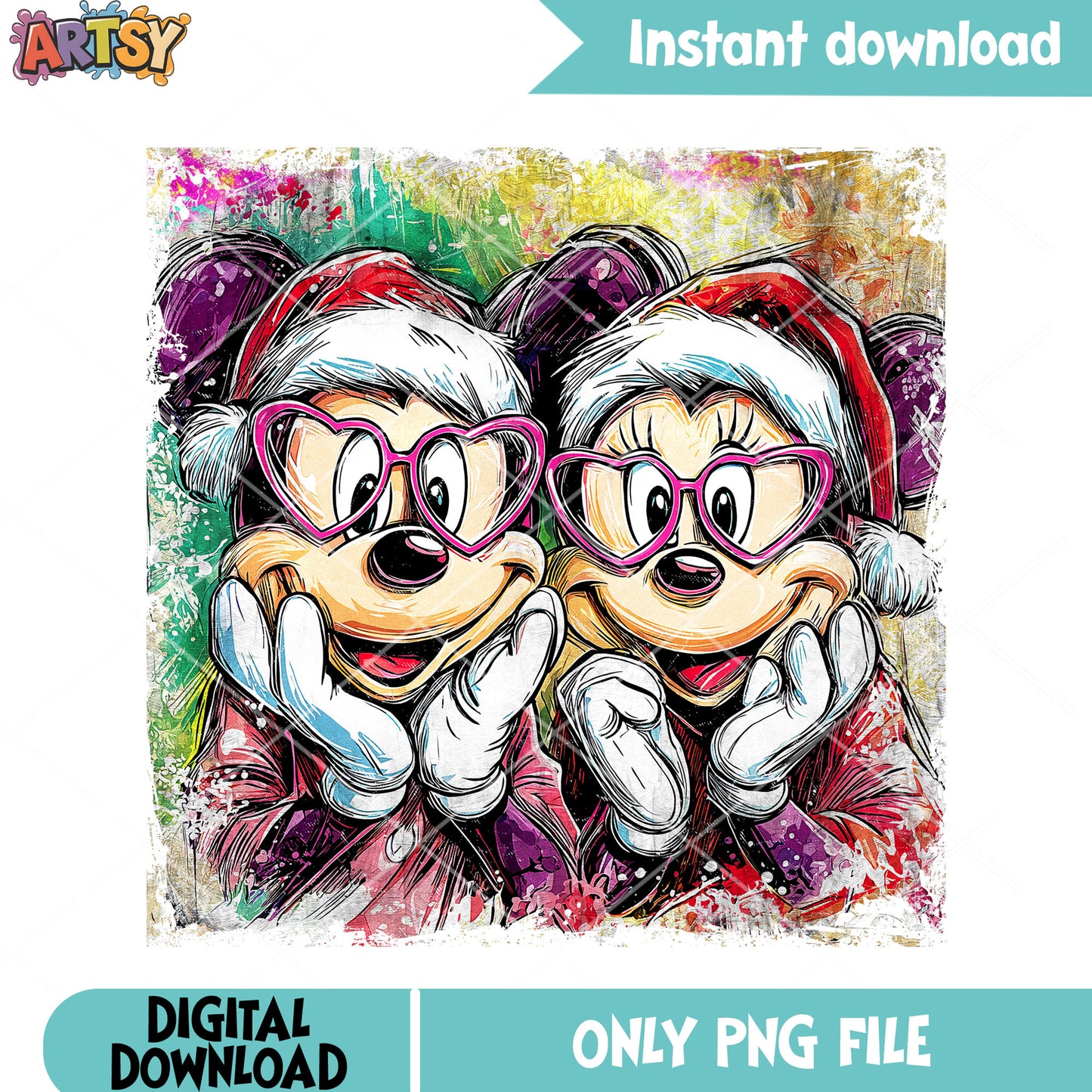 Colorful christmas mickey minnie png, mickey and friends png, xmas png