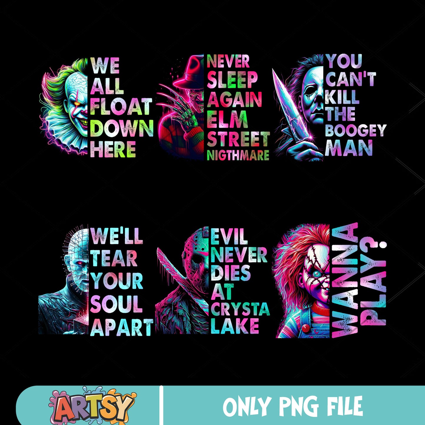 Colorful horror quotes png bundle, horror movies png, horror quotes png