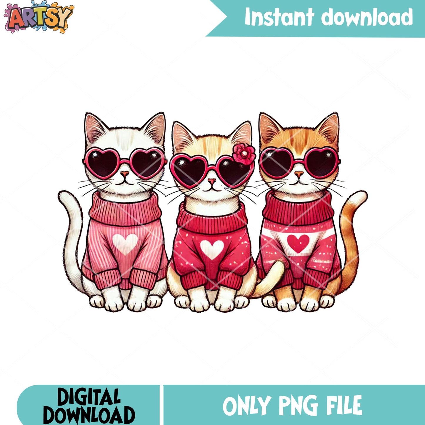 Cool cat valentine png, valentines sweater png, valentines cat png