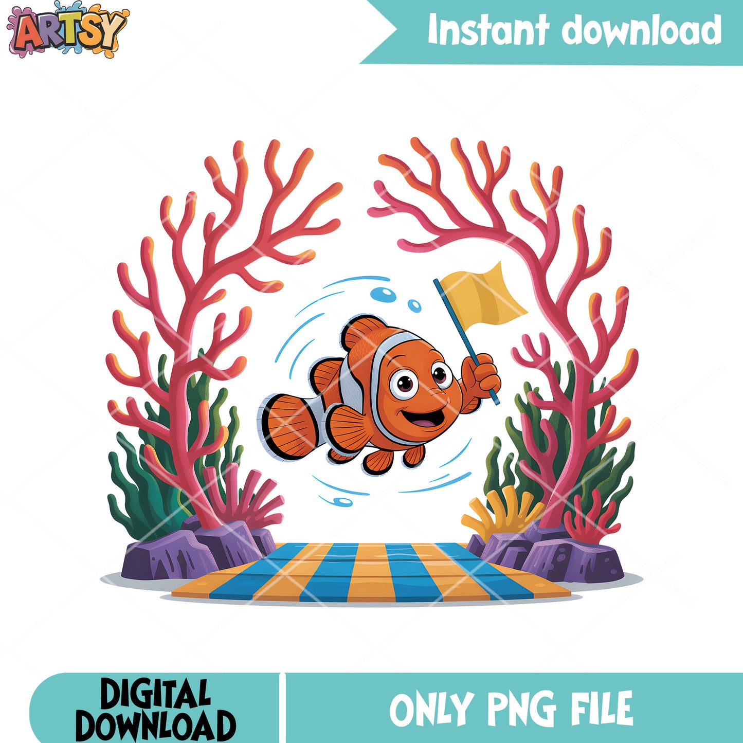 Coral finish line nemo png, clownfish nemo png, disney clownfish png
