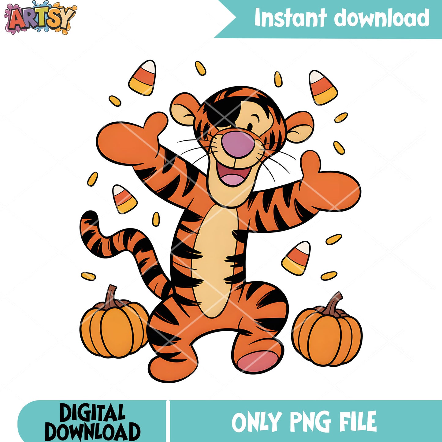 Corn candy tigger poster png, tigger poster png, halloween tigger png
