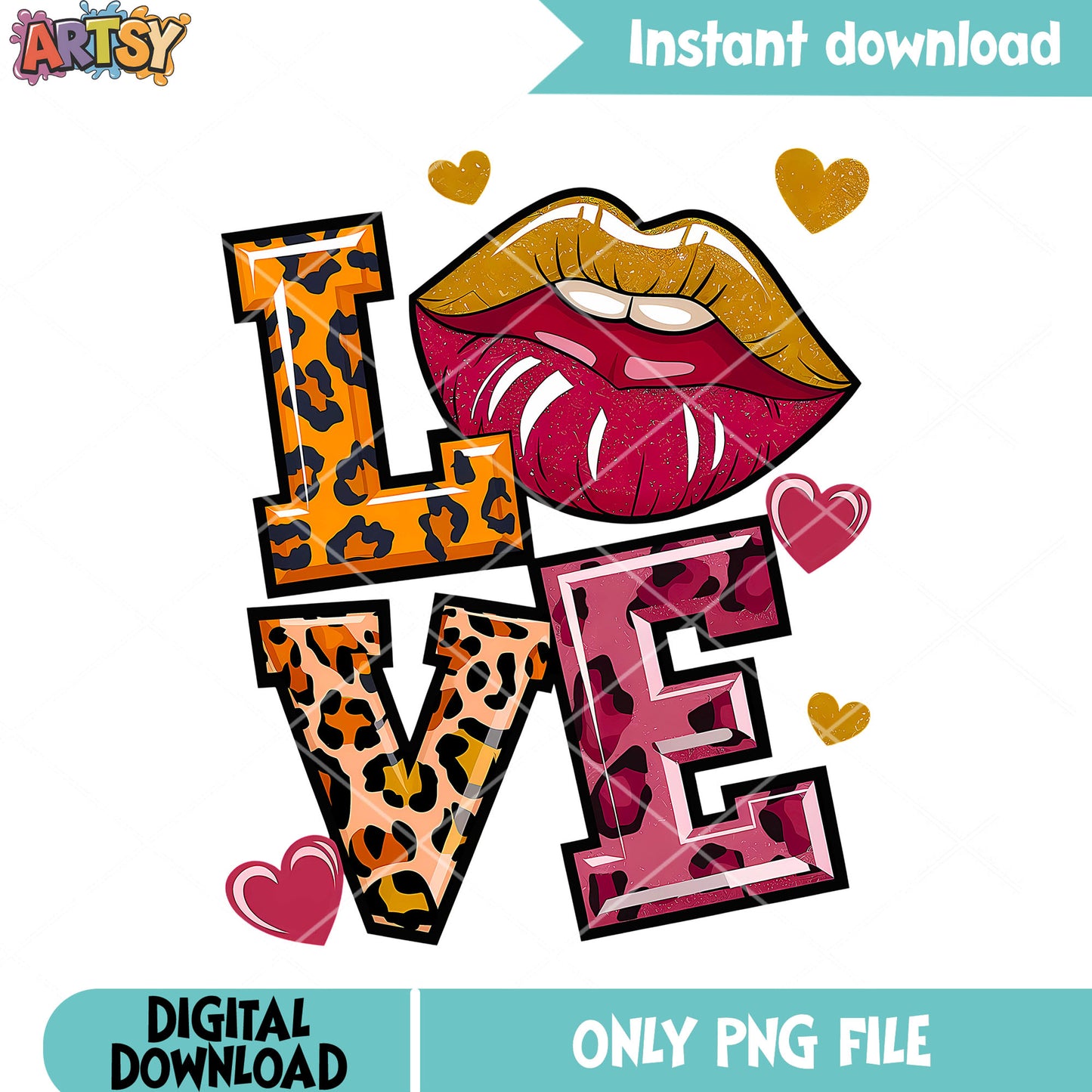 Costume leopard L O V E png, valentines lips png, valentines vibes png