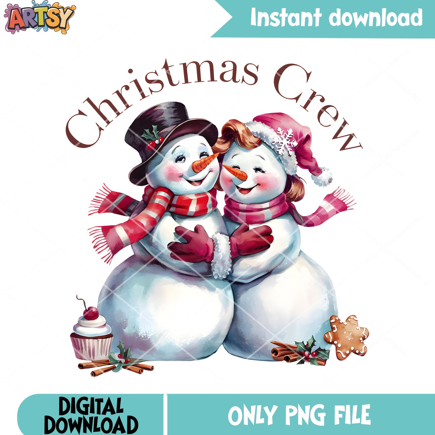 Couple christmas crew png, christmas vibes png, christmas snowman png