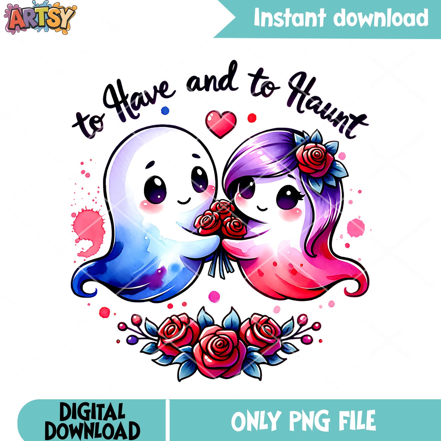 Couple love ghost png, purple hair png, halloween scary png