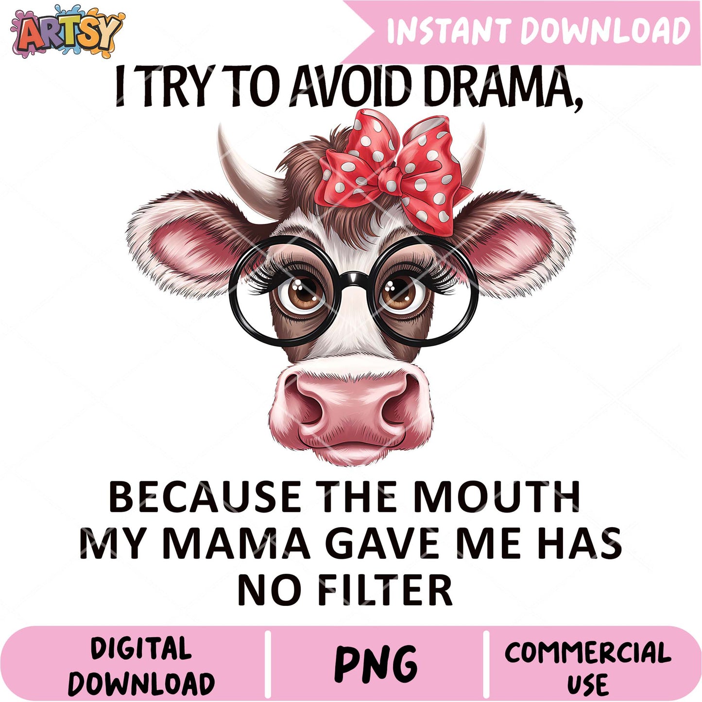 Cow PNG No Filter Mama Digital Download