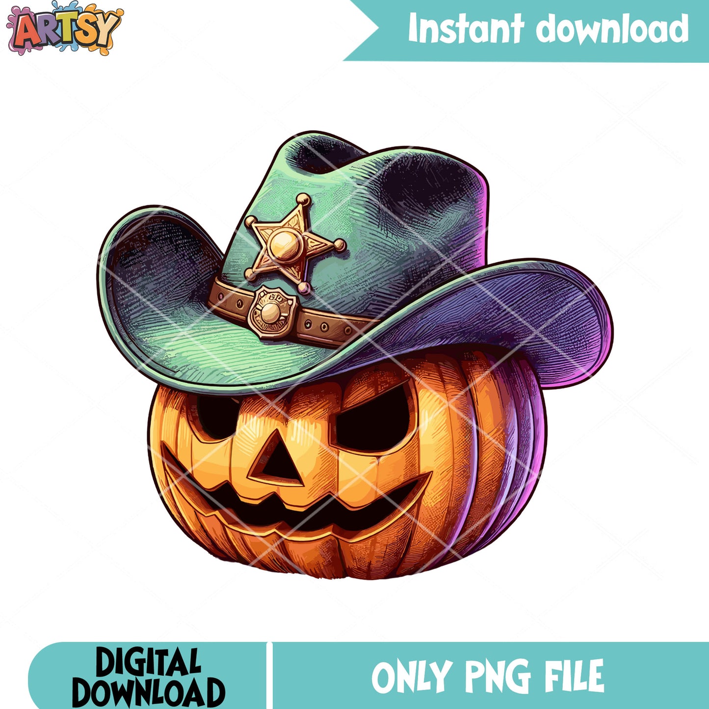 Cowboy pumpkin png, jack o lantern png, halloween night png