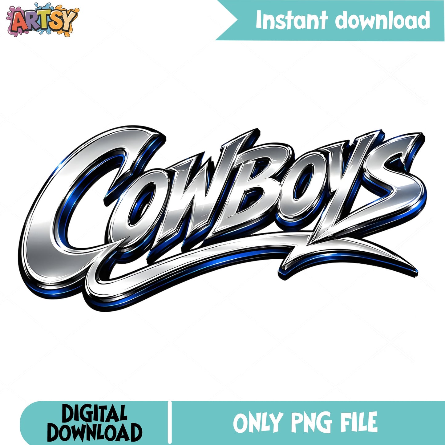 Cowboys 3D Chrome Logo PNG, Football Team PNG, Sublimation PNG