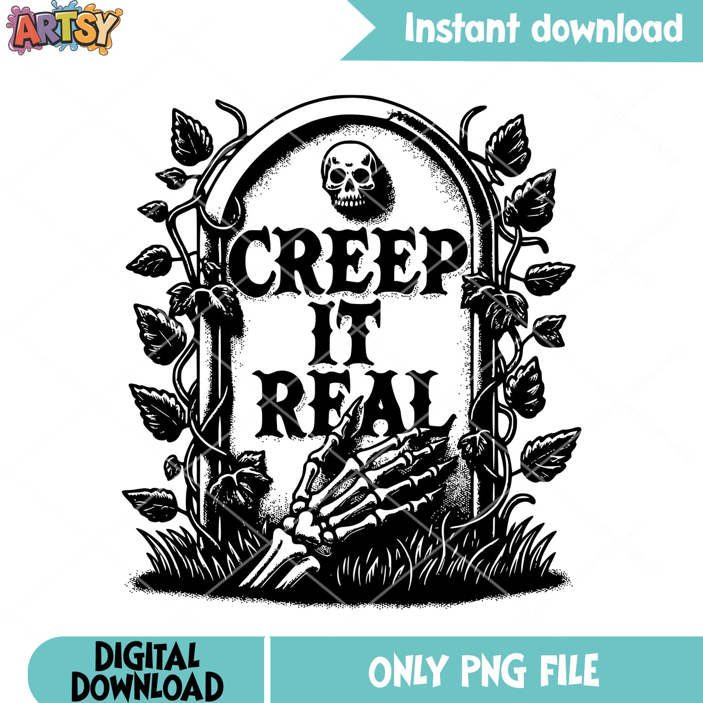 Creep it real tomb png, skeleton hand png, halloween scary png