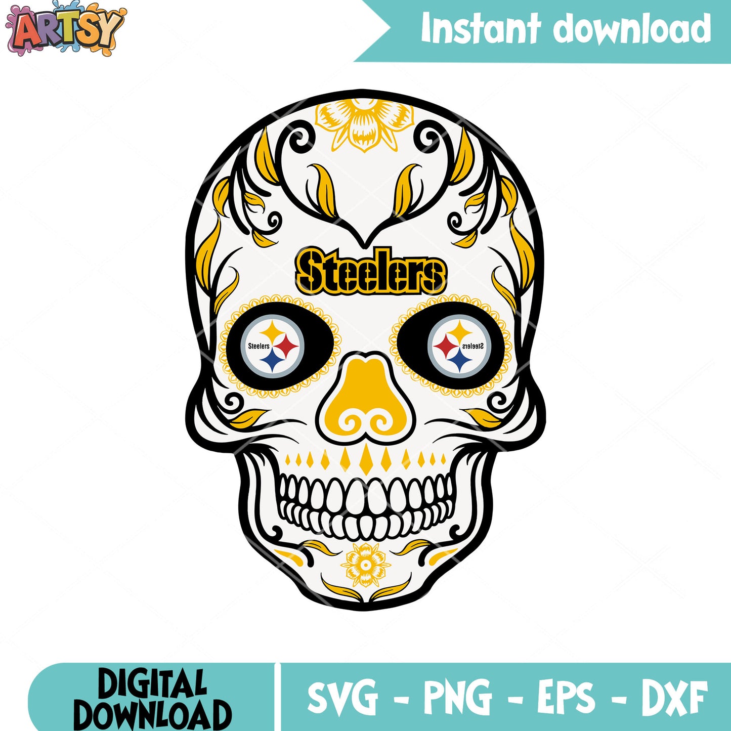 Creepy golden skull svg, nfl teams svg, pittburgh steelers svg