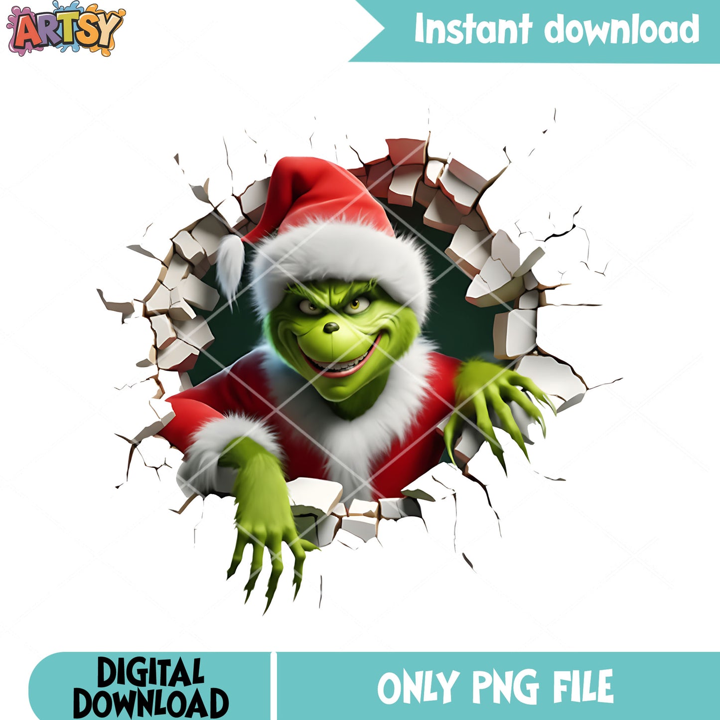 Creepy green monster png, santa claus png, christmas tree png
