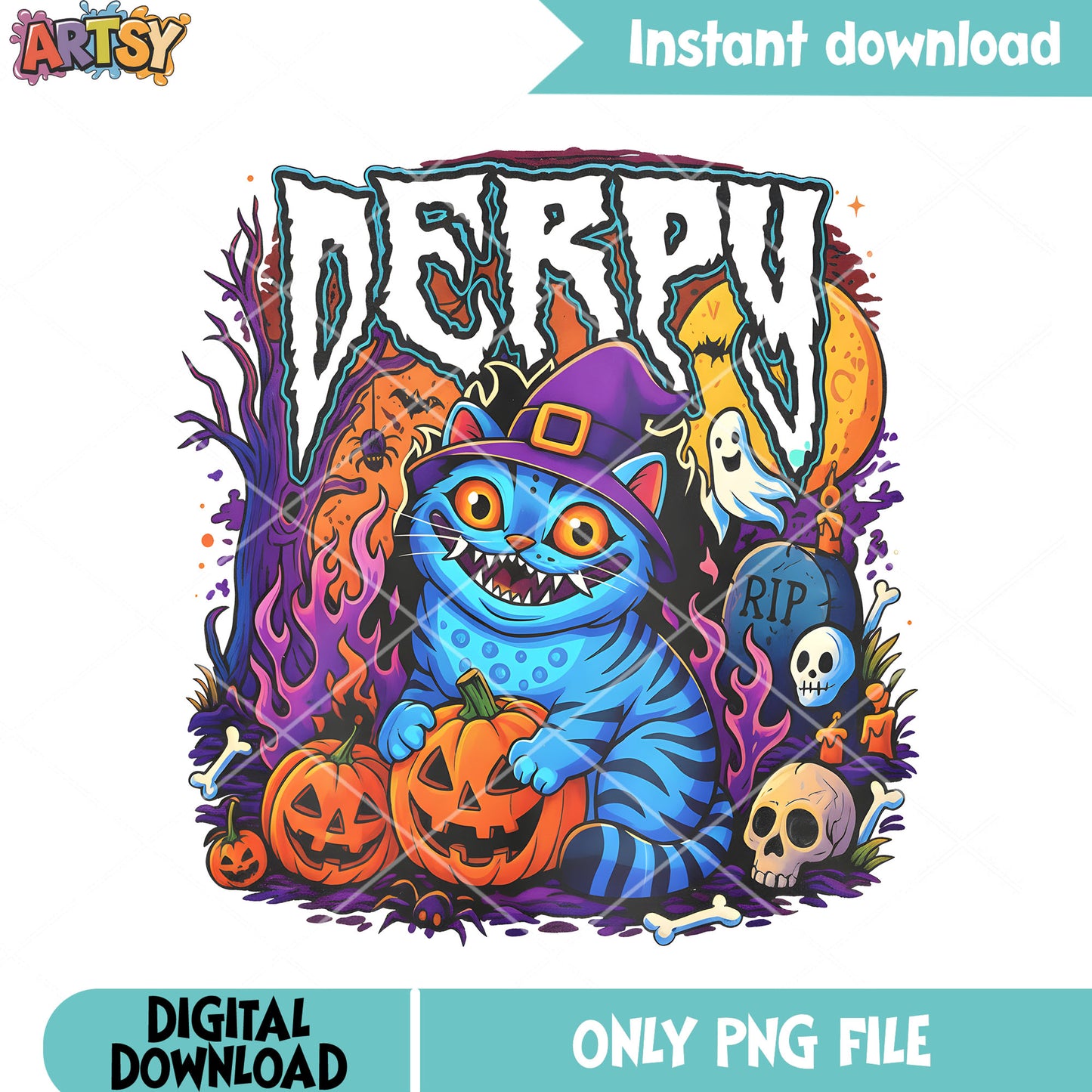 Creepy halloween night png, derpy cat png, demon hunter kpop png