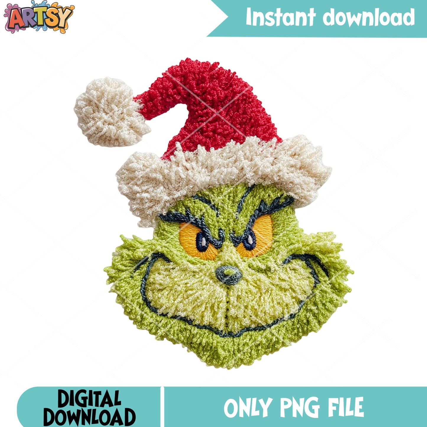 Crochet creepy monster xmas png, merry christmas png, the grinch png