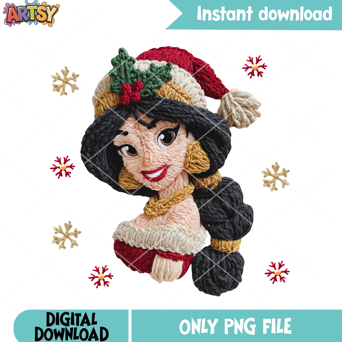 Crochet jasmine princess png, alladin png, disney christmas png
