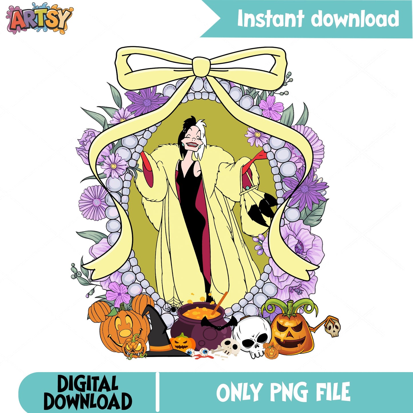 Cruella De Vil Halloween PNG, Disney Villain PNG, Halloween PNG