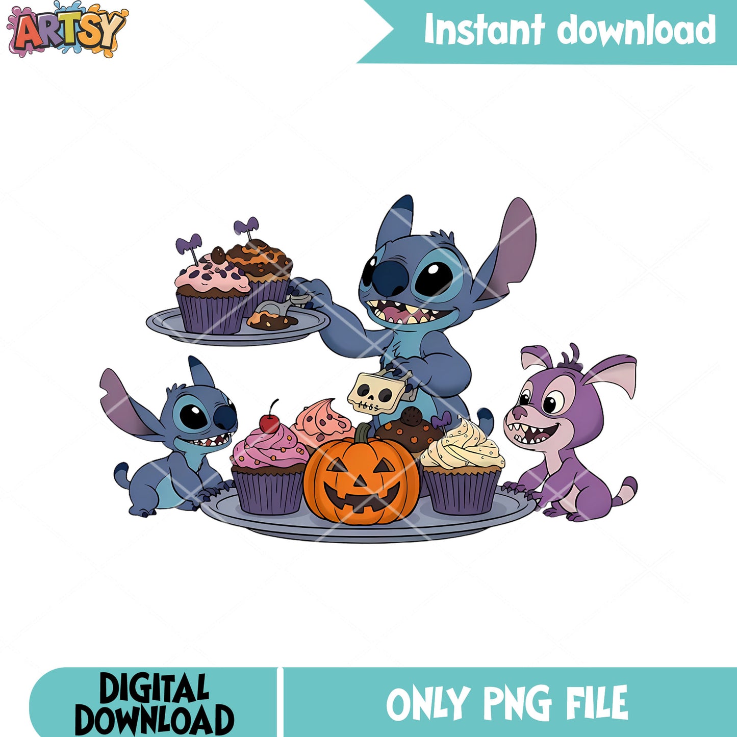 Cupcake stitch make png, jack o lantern png, happy halloween png