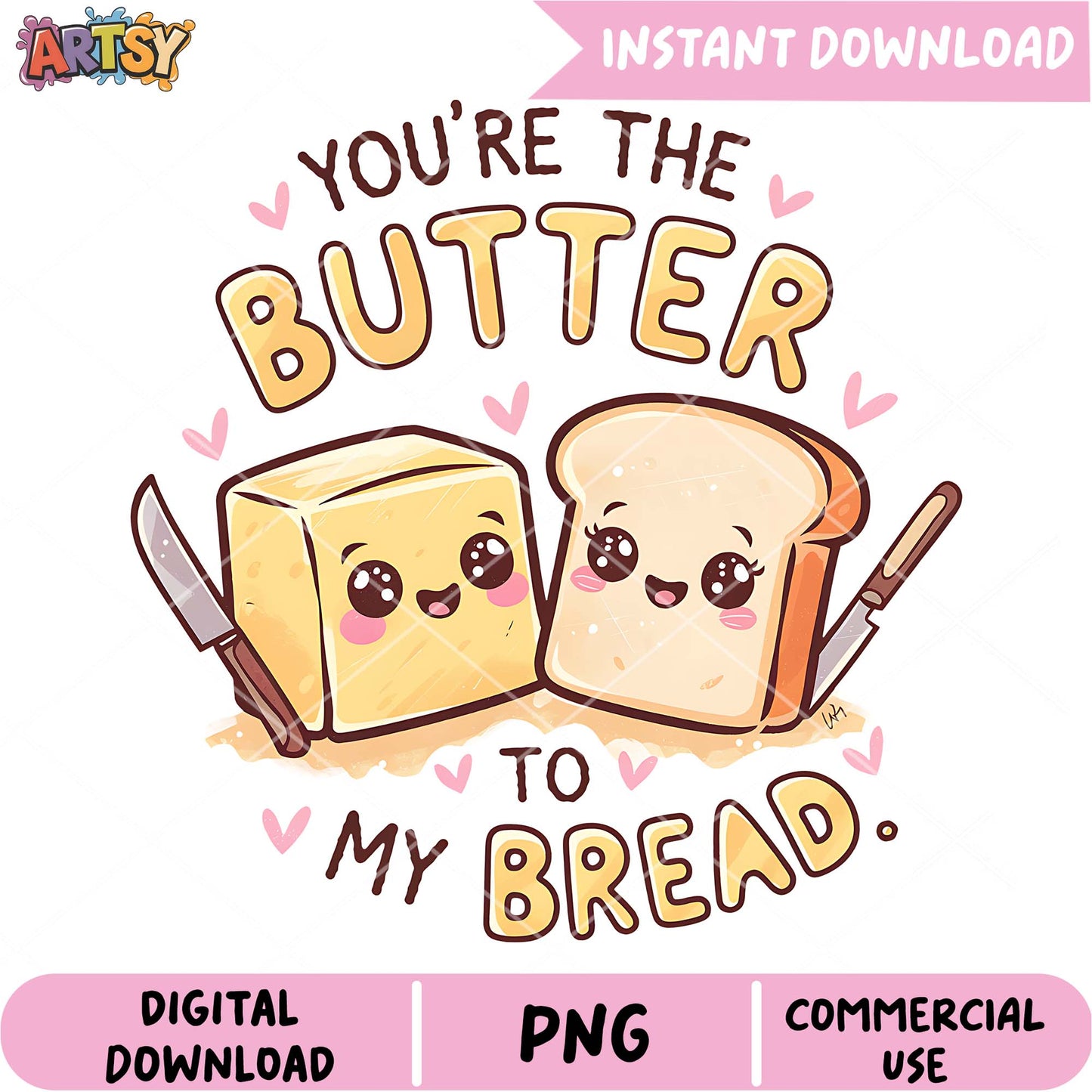 Cute Butter Bread PNG Digital Download