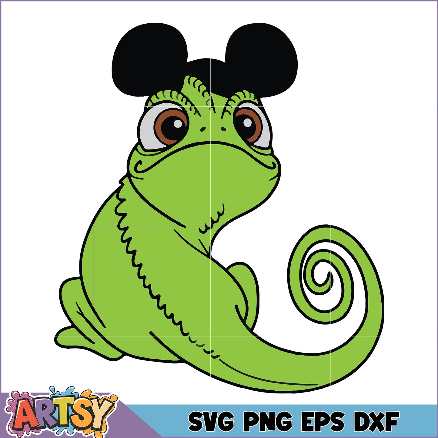 Cute Green Chameleon SVG with Mickey Mouse Ears