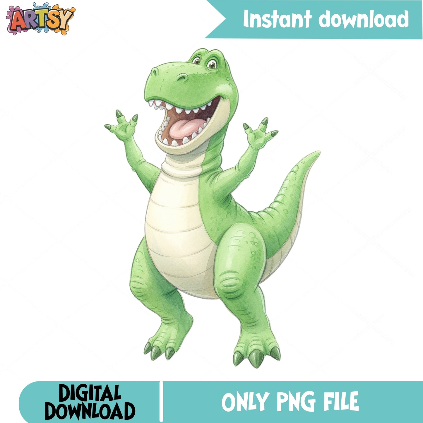 Cute T-Rex Dinosaur PNG Clipart, Watercolor Dinosaur PNG, Kids PNG