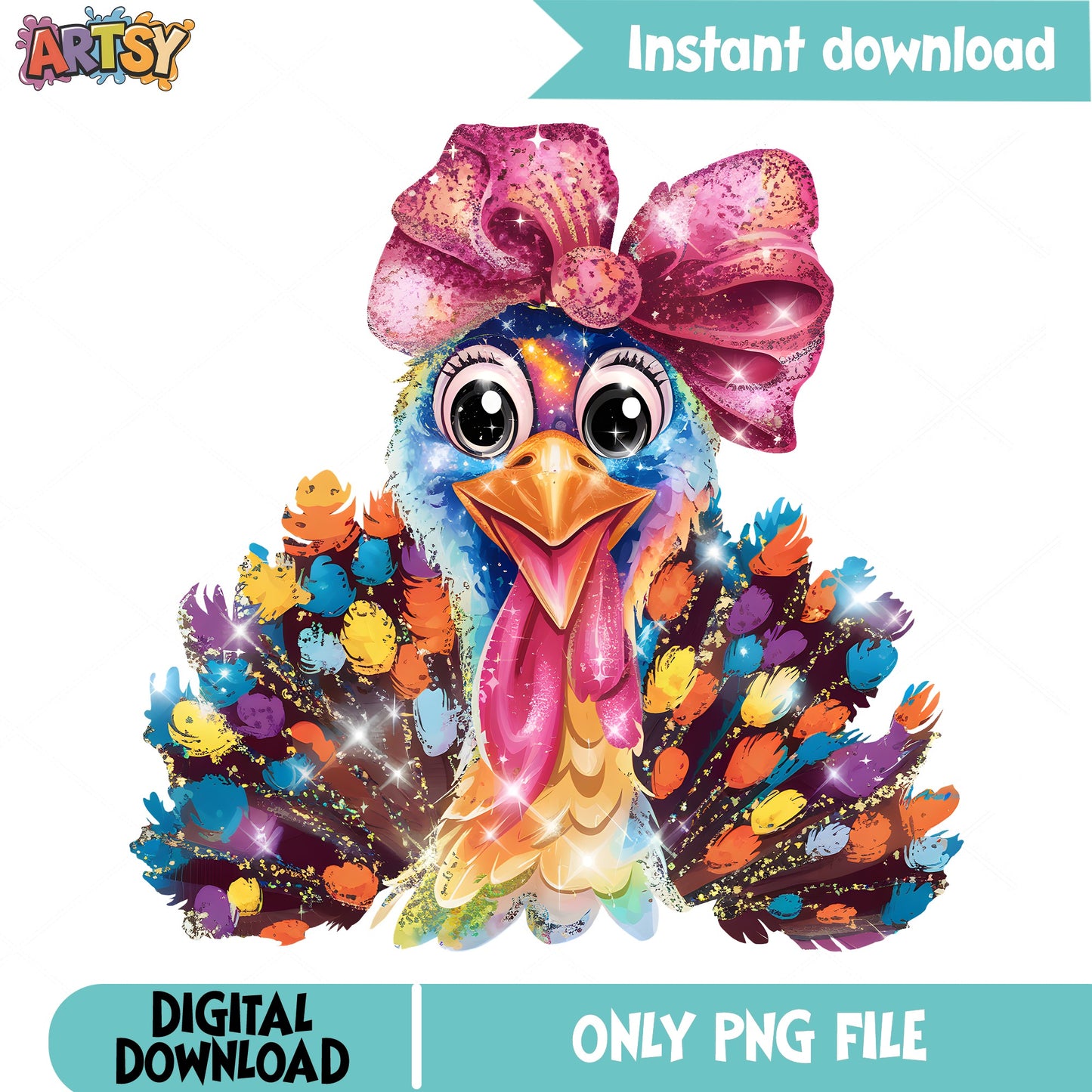 Cute Turkey With Bow PNG, Thanksgiving Turkey PNG, Fall PNG