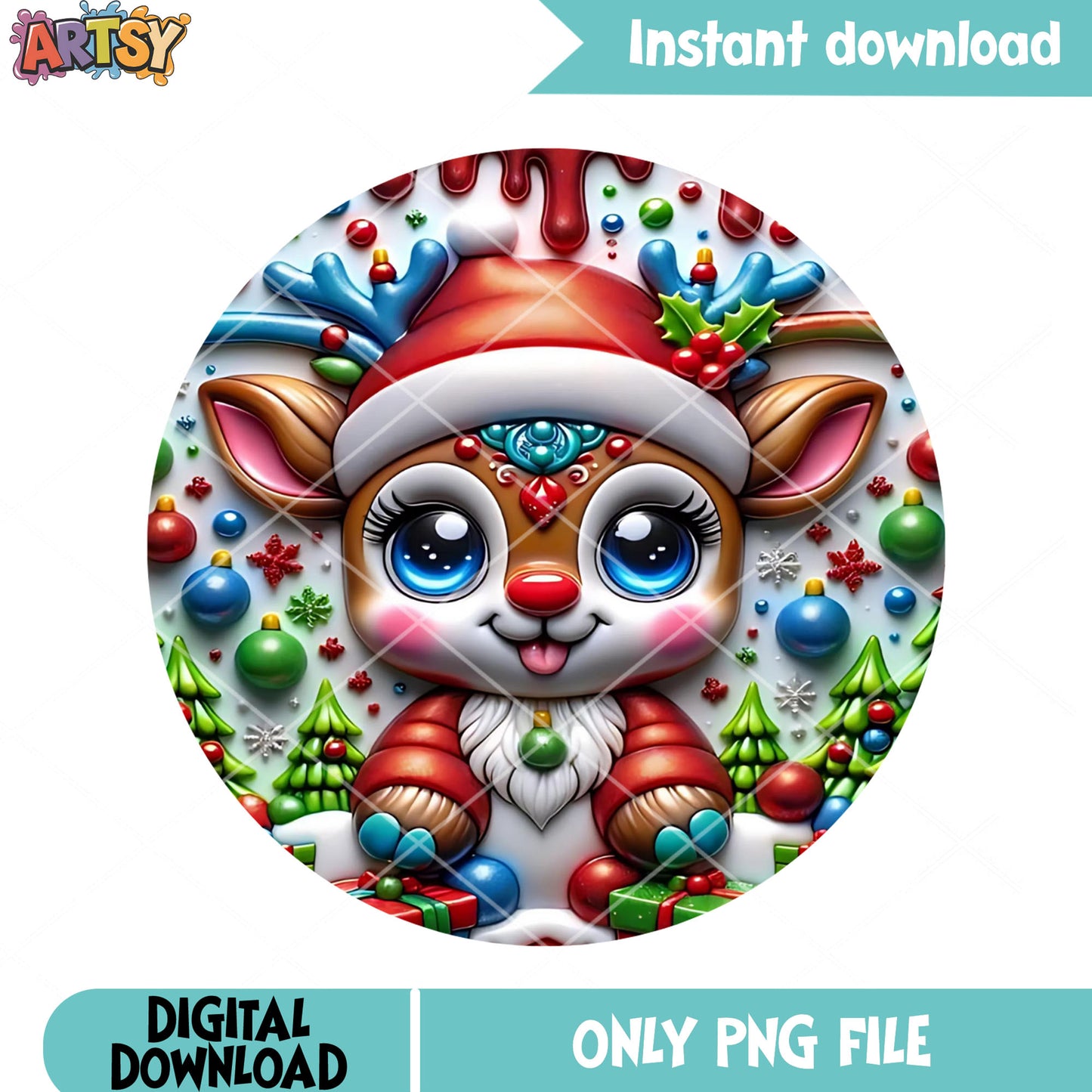 Cute baby reindeer big png, baby deer cartoon png, blue eyes png