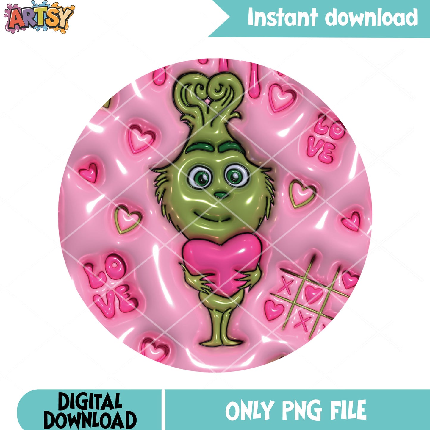 Cute grinch holding pink png, baby grinch love png, valentines day png