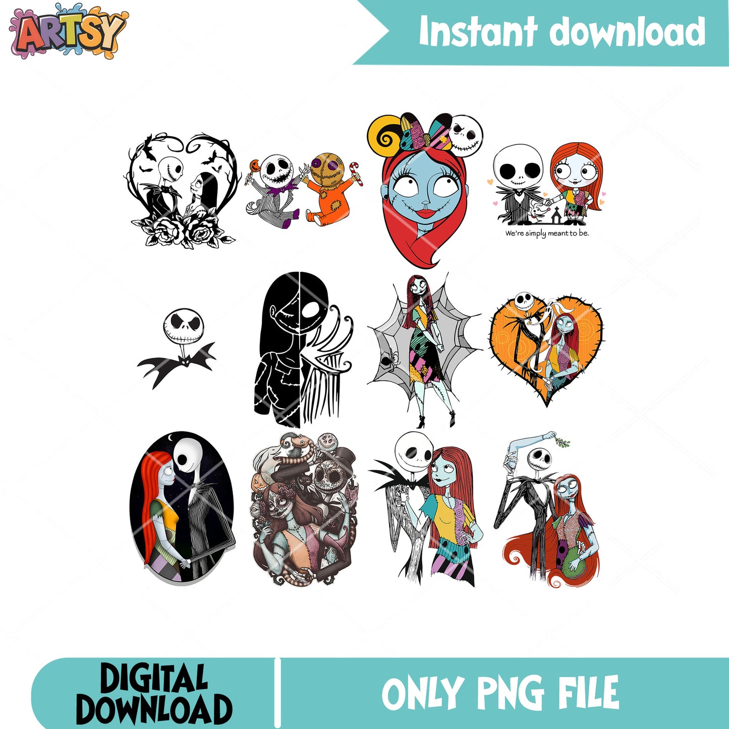 Cute jack sally png bundle, jack halloween png, jack skellington png
