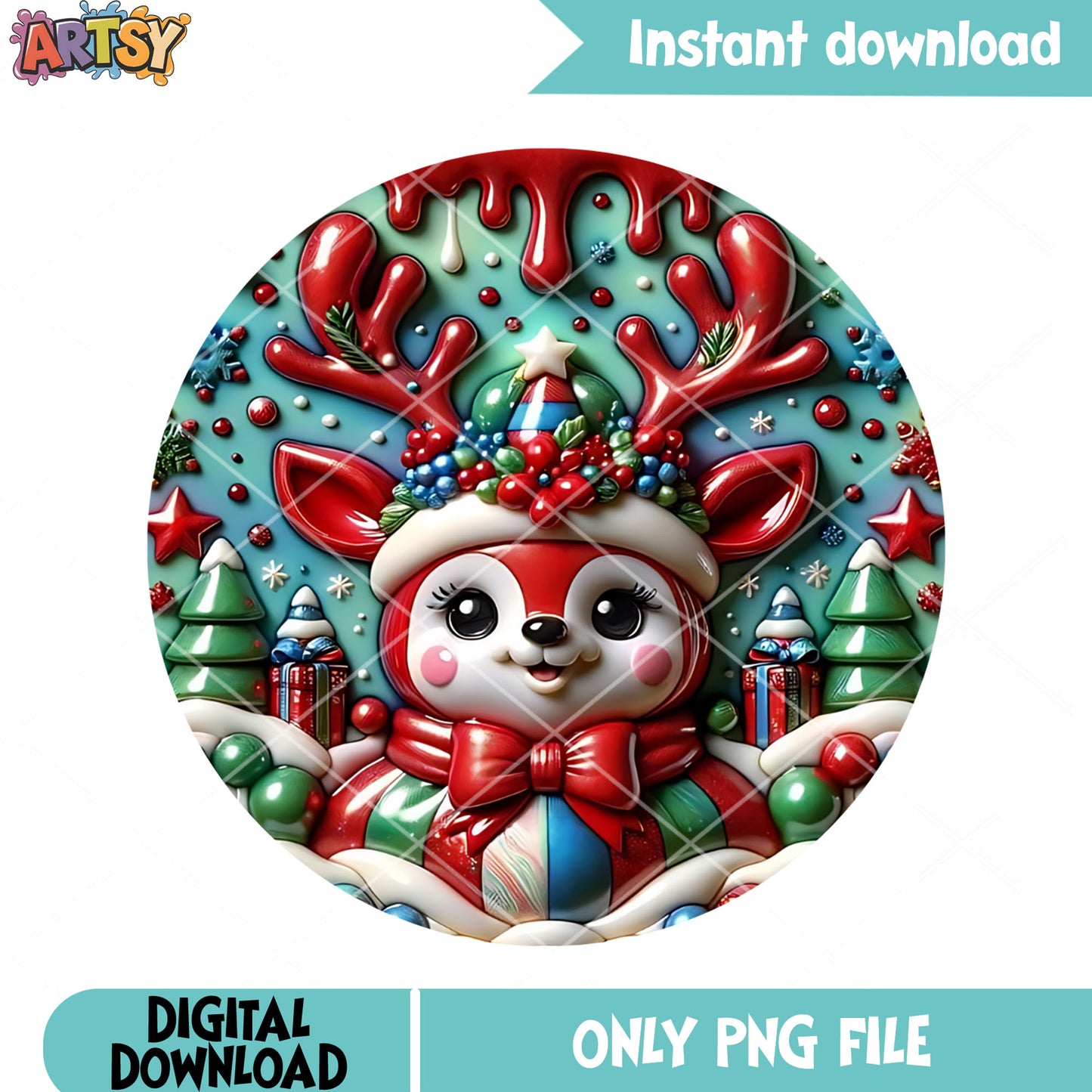 Cute kawaii reindeer christmas png, chibi rudolph png, baby deer png