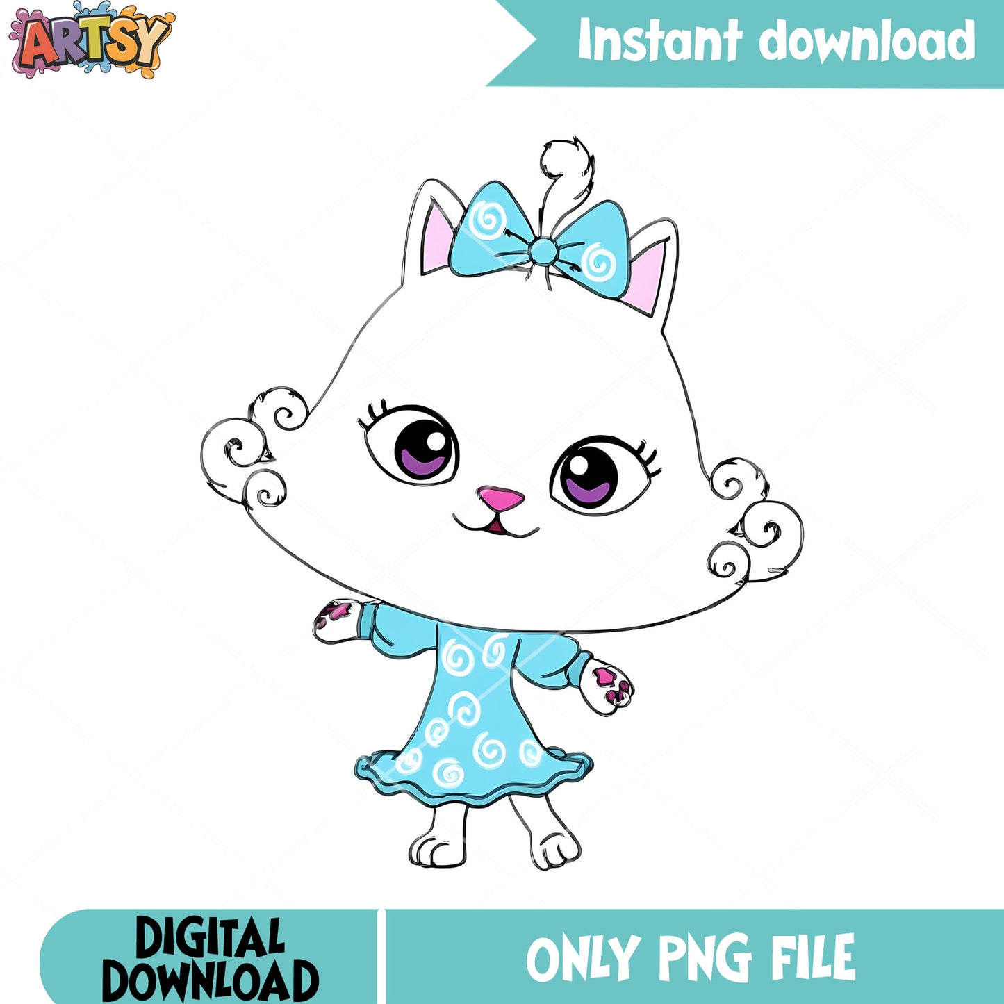 Cute white kitten png, Fluffy Flufferton png, gabby dollhouse png